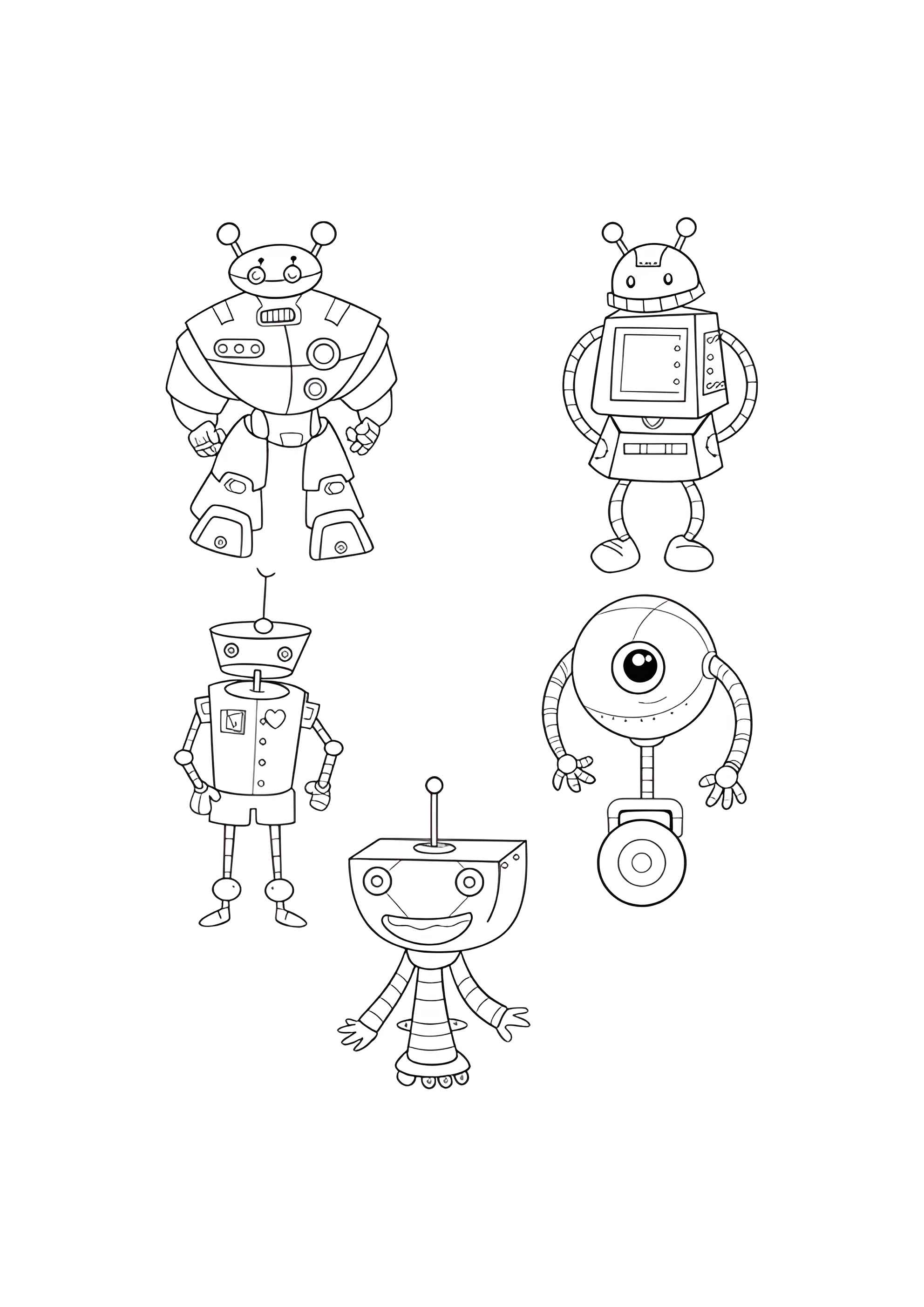 Раскраска Набор смешных роботов
