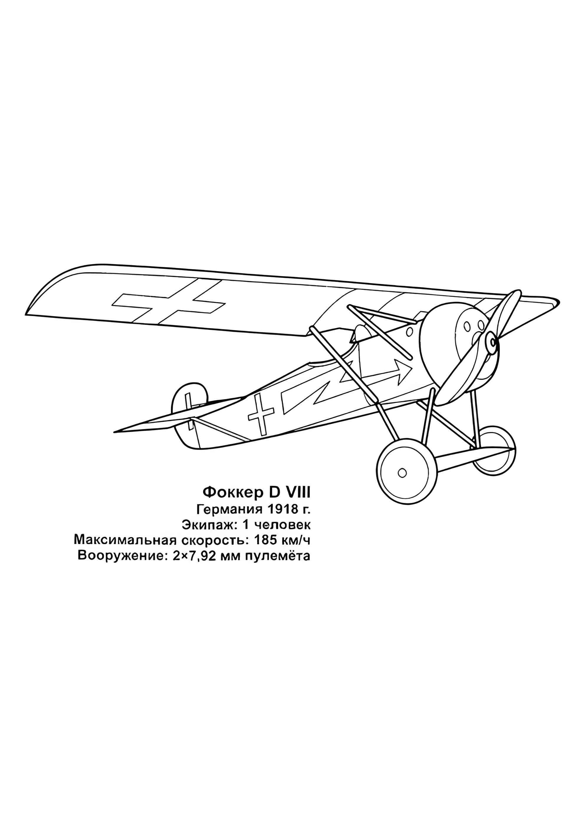 Раскраска Немецкий истребитель Фоккер D VIII
