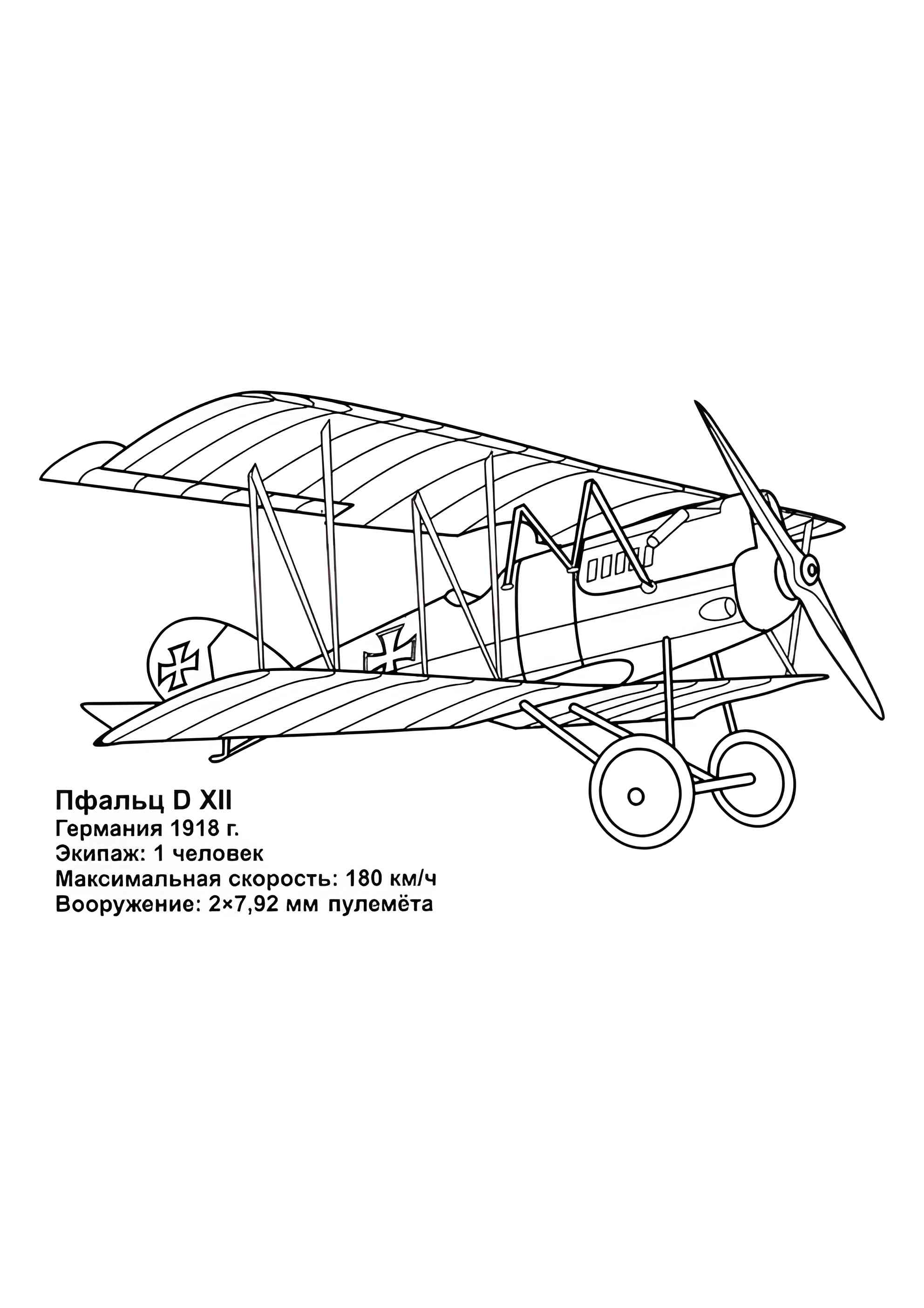 Раскраска Немецкий истребитель Пфальц D XII