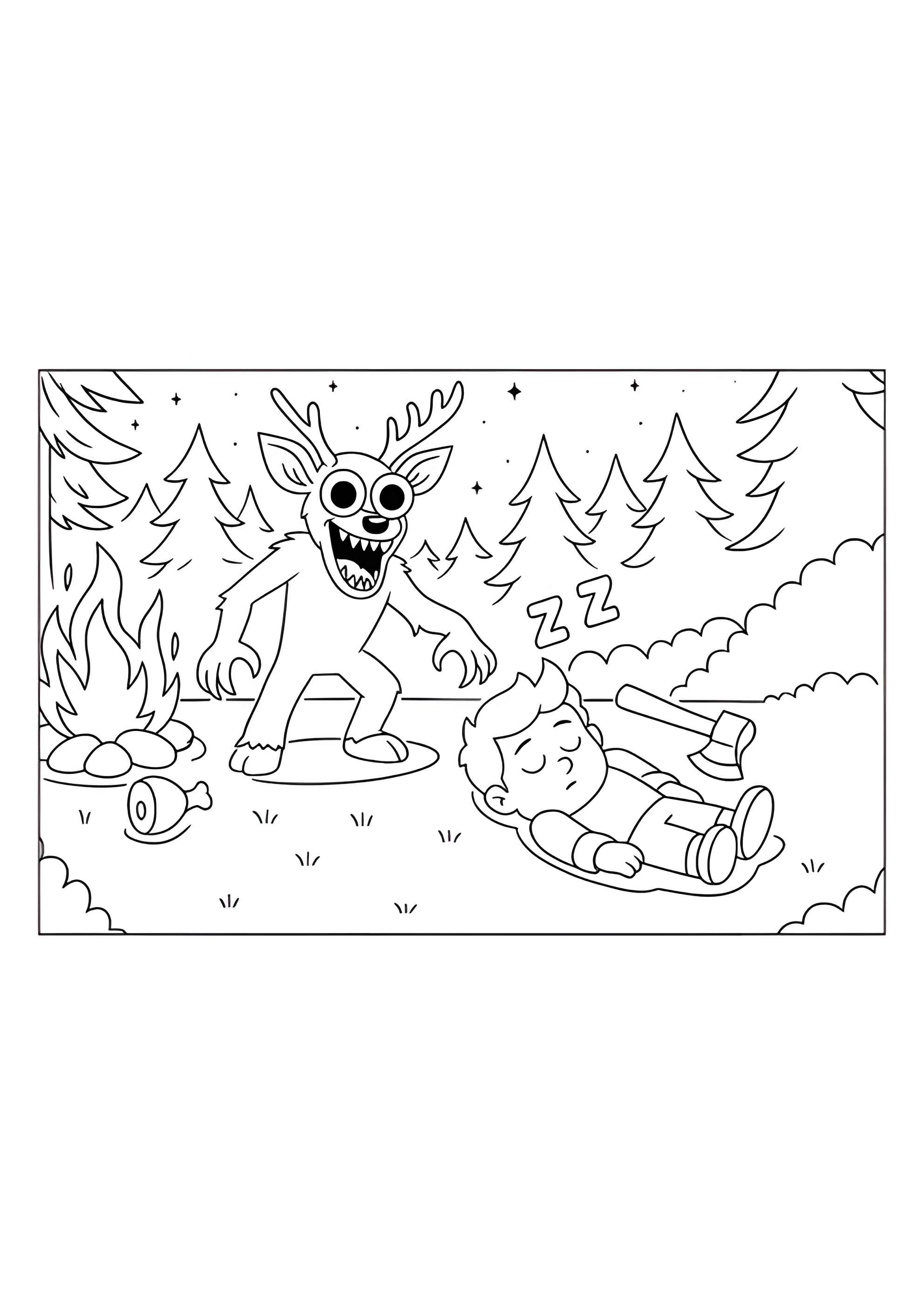 Раскраска Олень нашёл спящего игрока