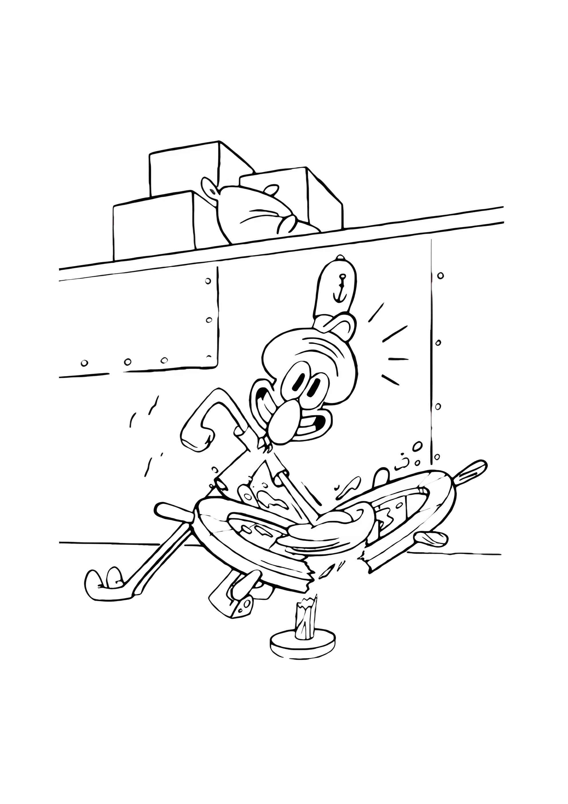 Раскраска Осьминог Сквидвард поучает Губку Боба