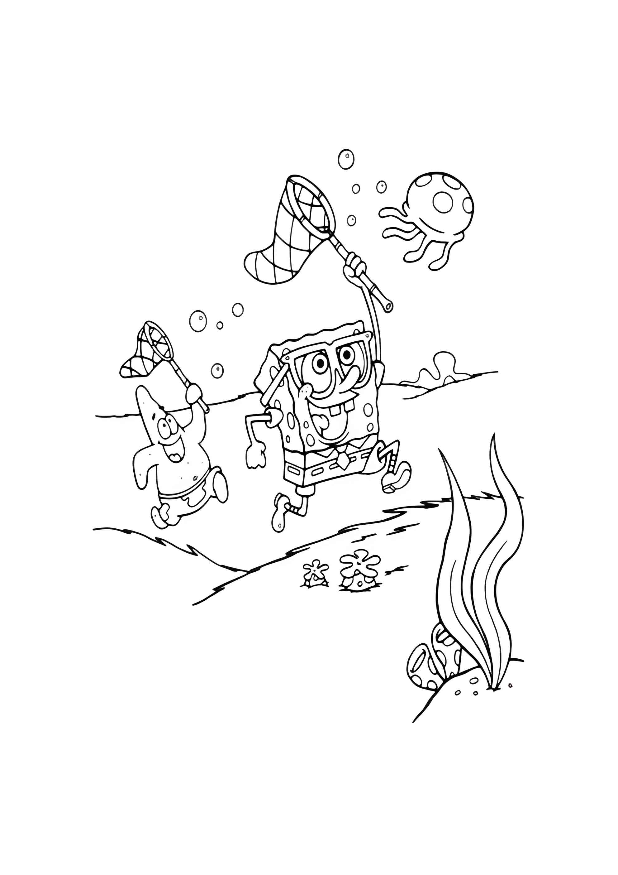 Раскраска Осьминог Сквидвард слетел с велосипеда