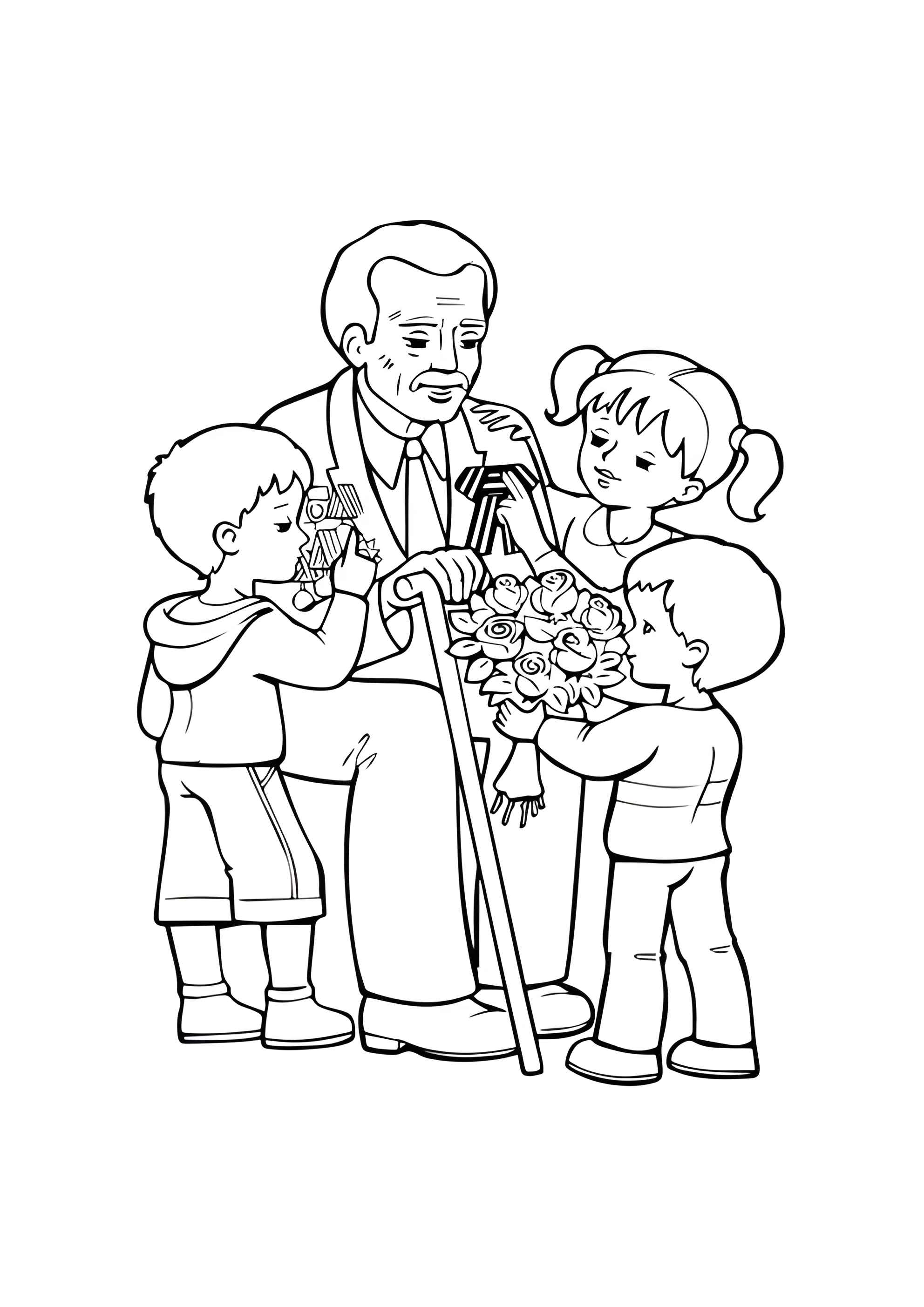 Раскраска Открытка 9 мая с ветераном