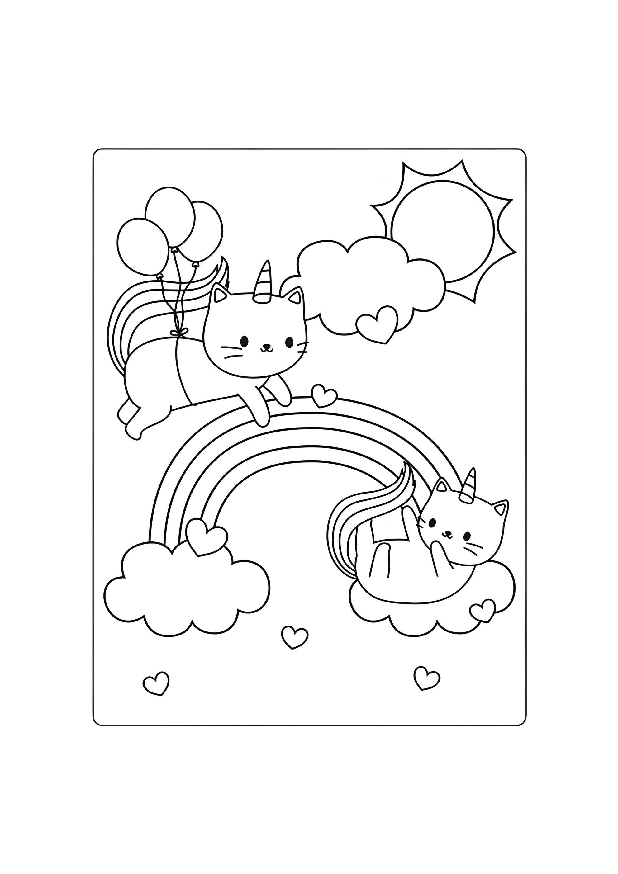 Раскраска Открытка с котами единорогами