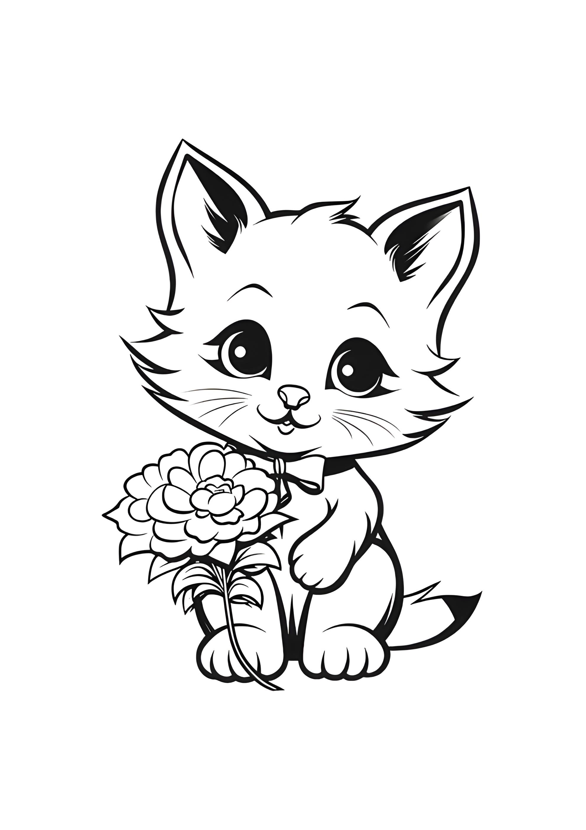 Раскраска Открытка с котёнком