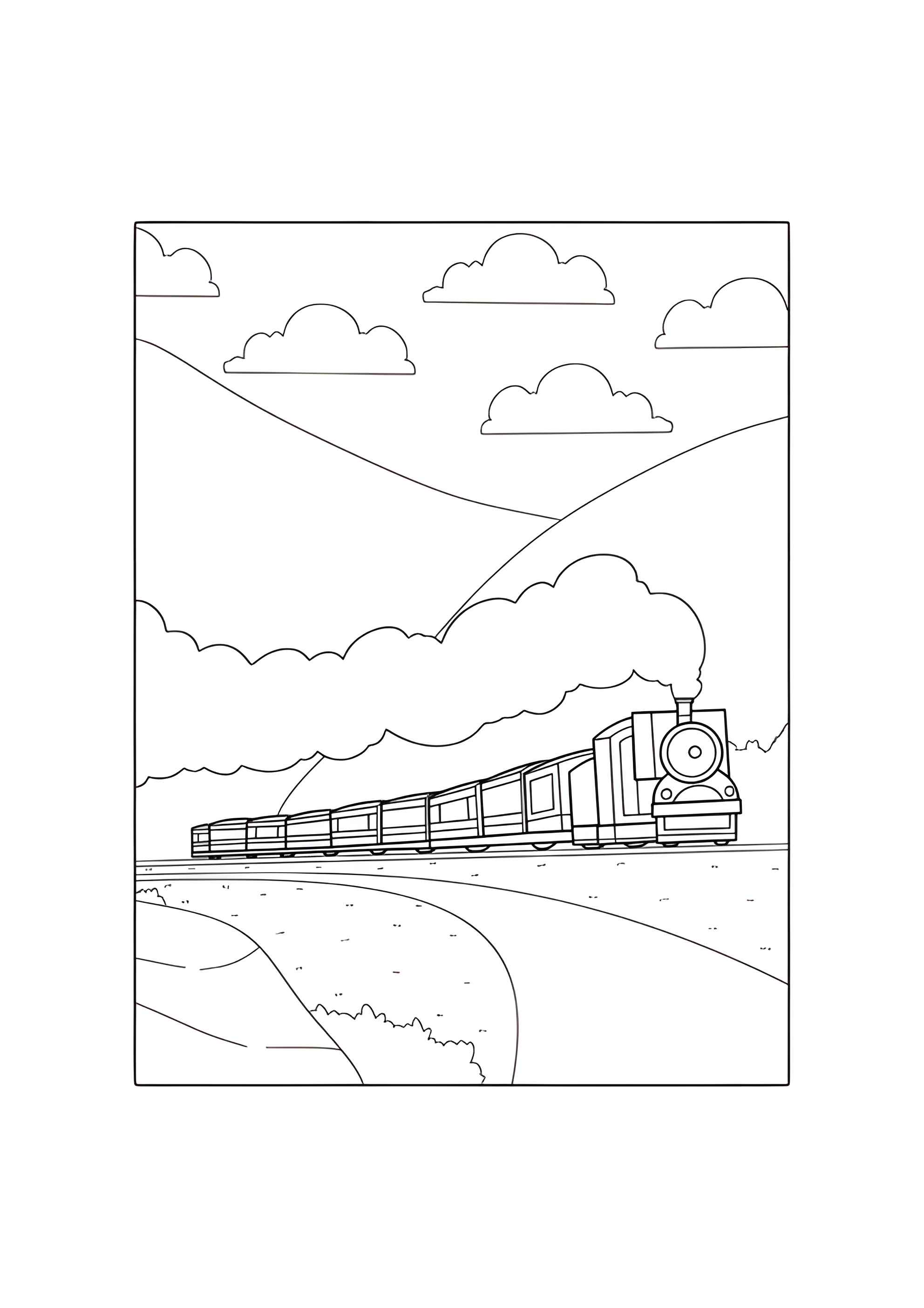 Раскраска Паровоз в горах
