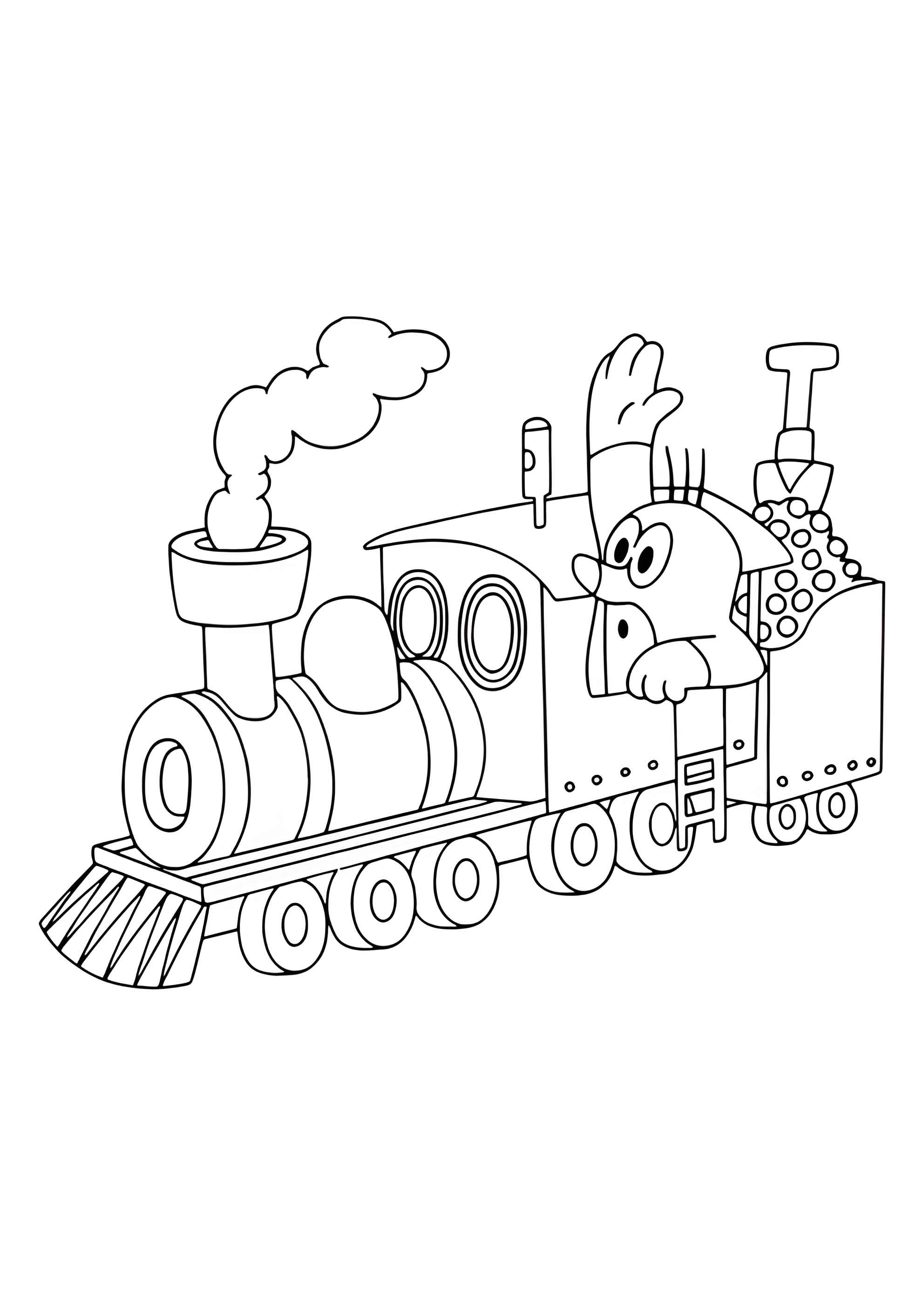 Раскраска Паровозик с кротиком