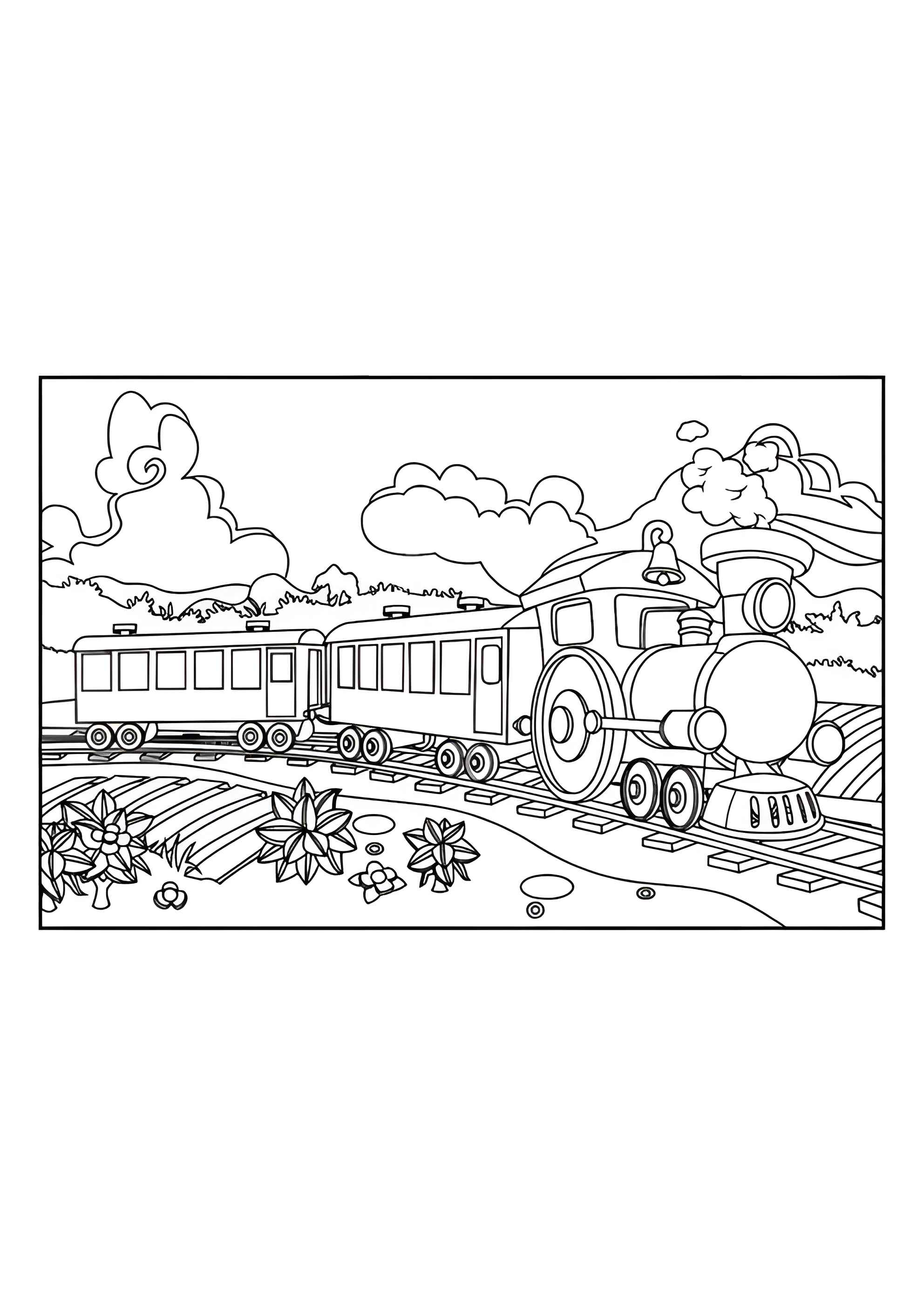 Раскраска Паровозик в пути