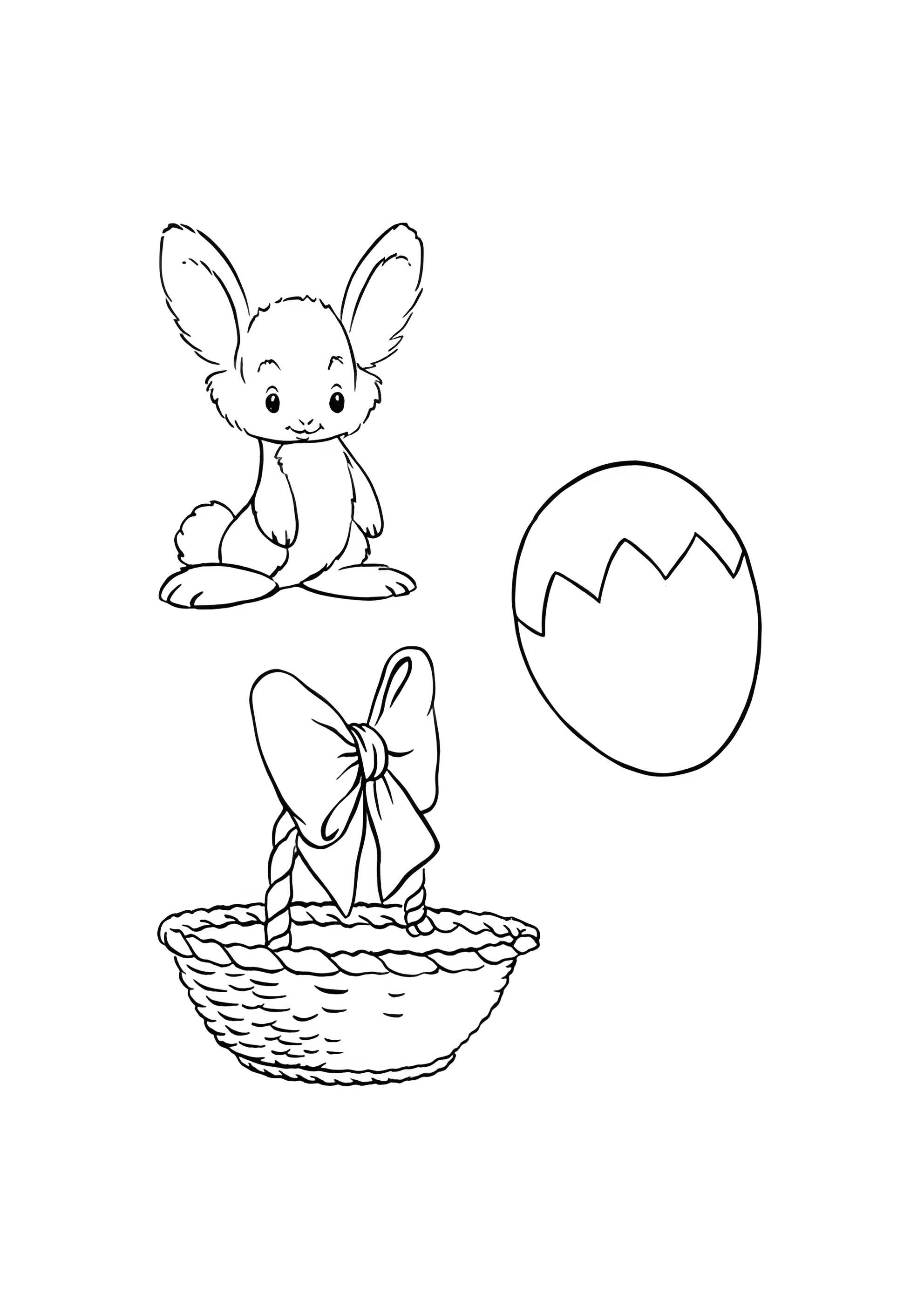 Раскраска Пасхальная корзинка, яйцо, кролик