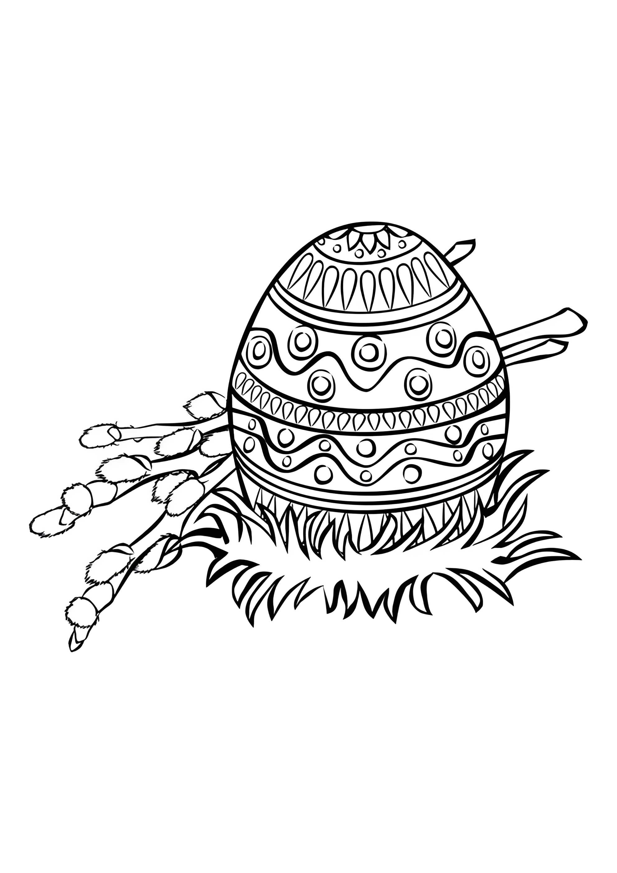 Раскраска Пасхальное яйцо и верба