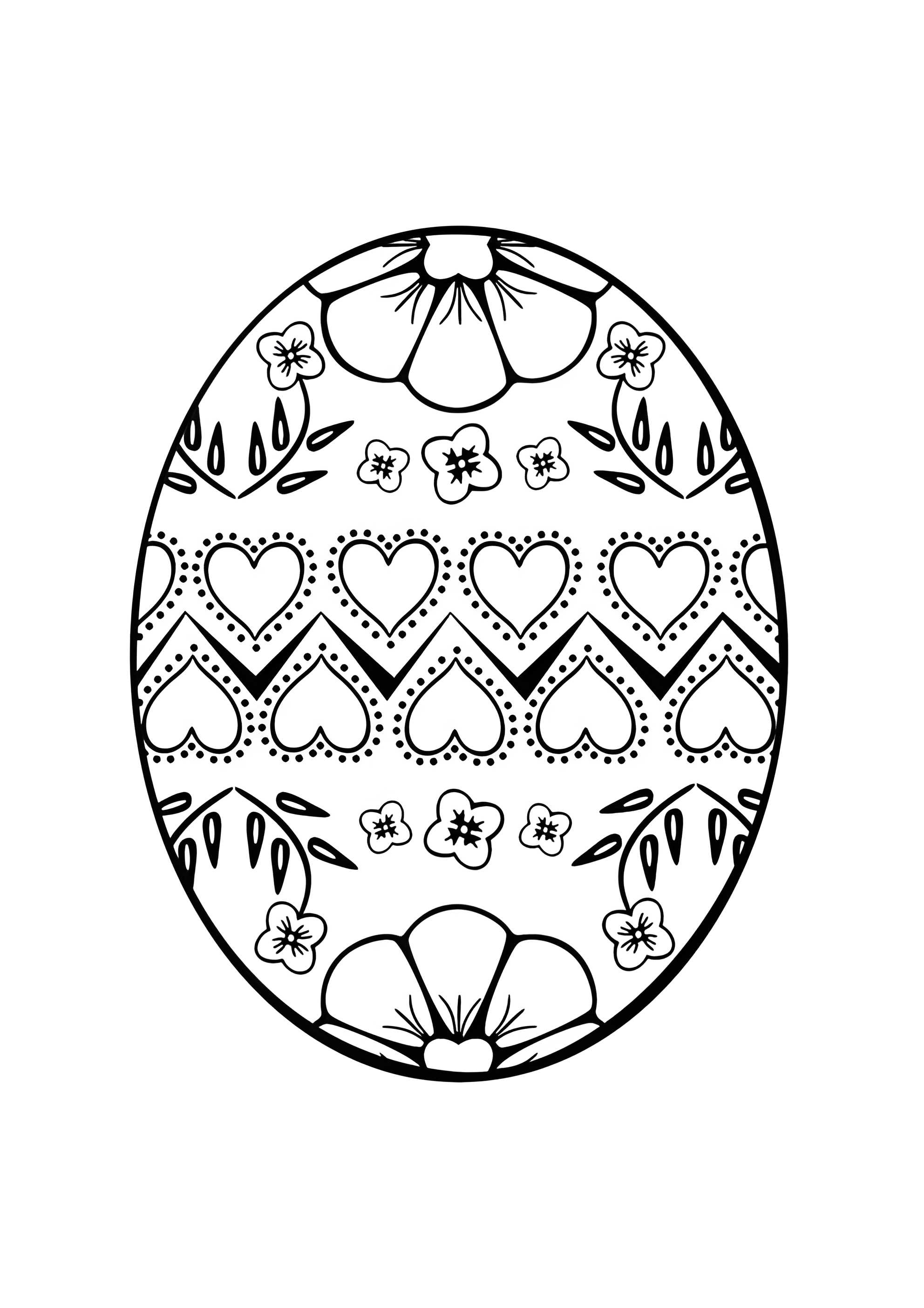 Раскраска Пасхальное яйцо с сердечками