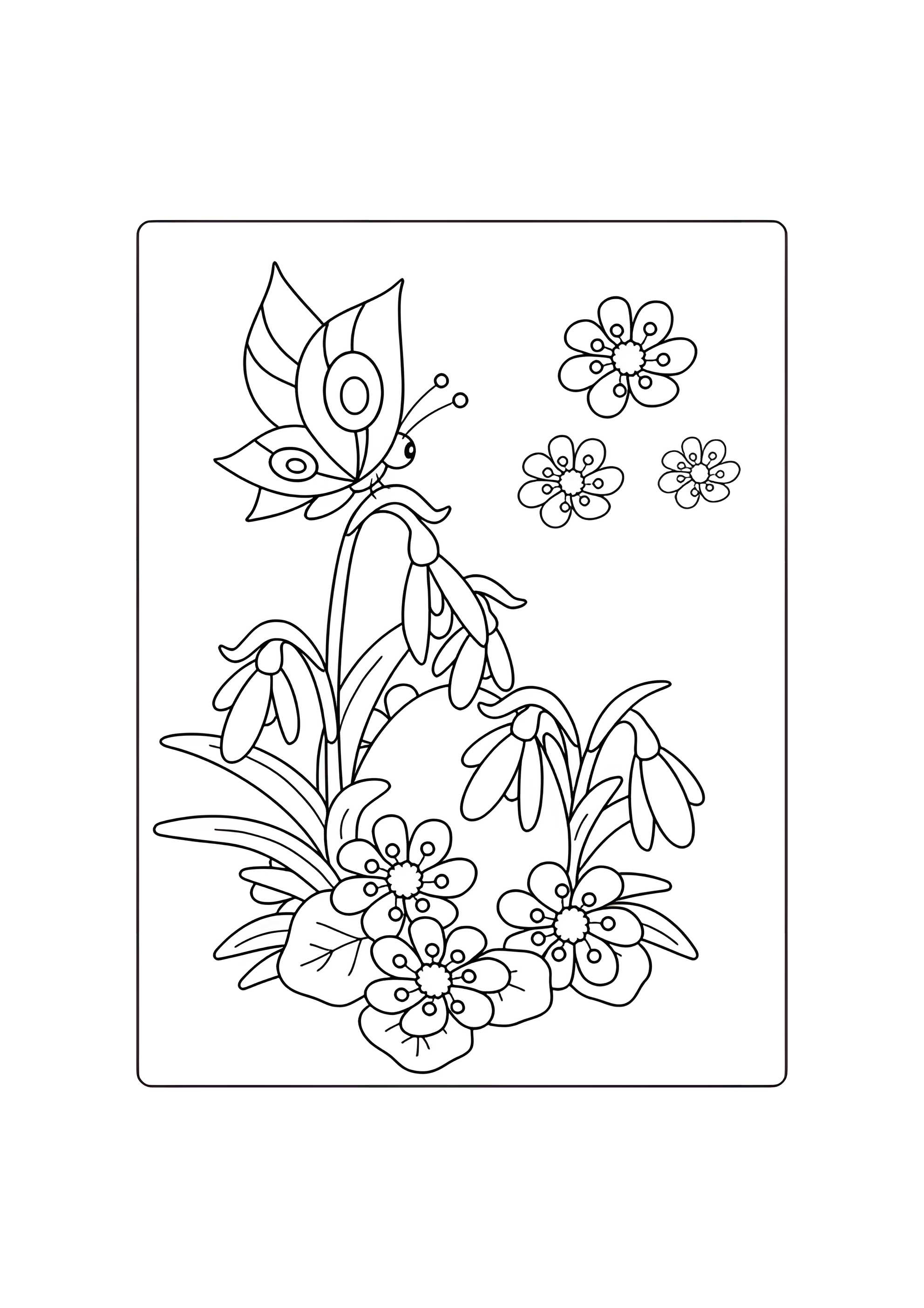 Раскраска Пасхальные цветы и яичко