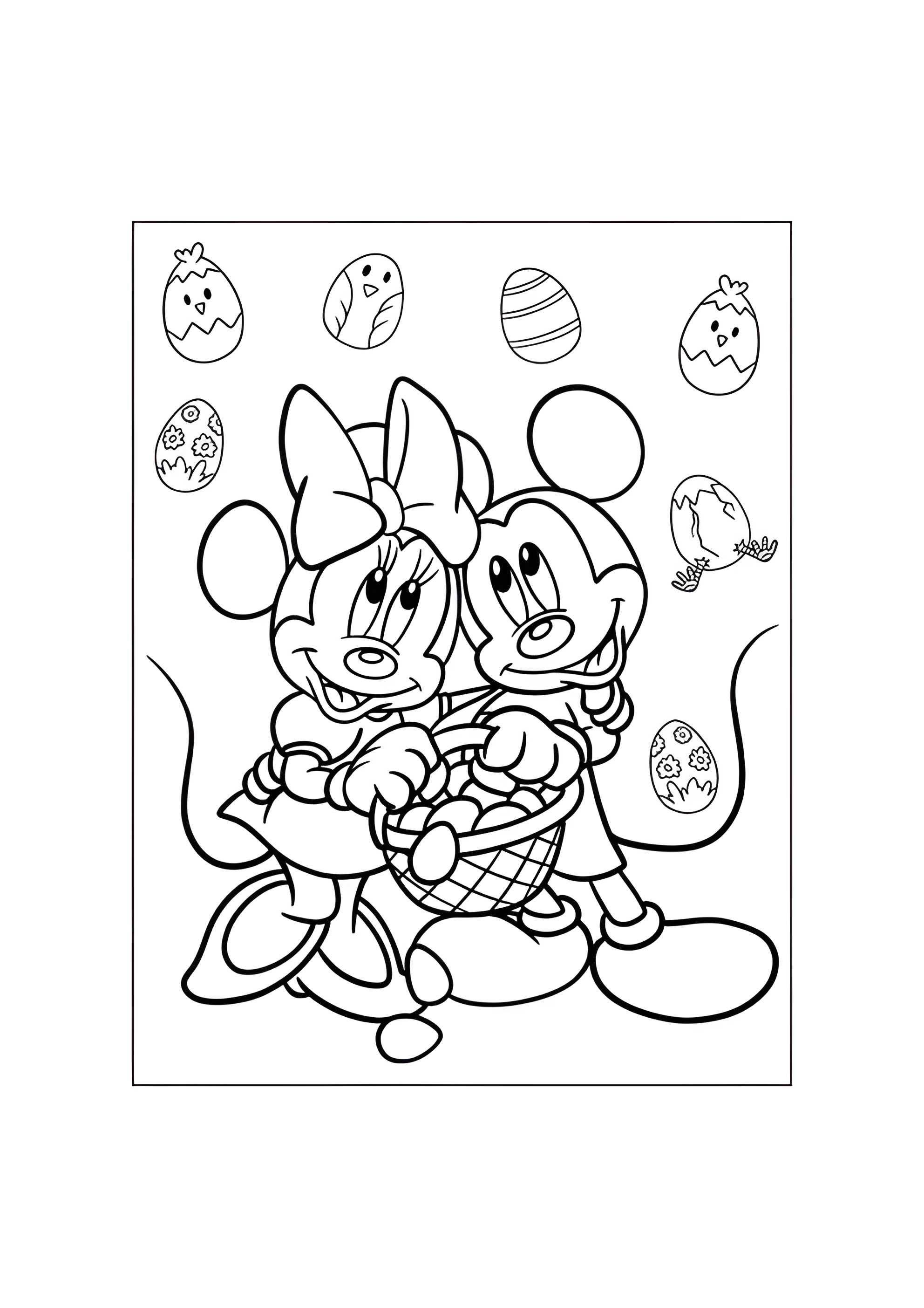 Раскраска Пасхальные Микки Маус и Минни Маус