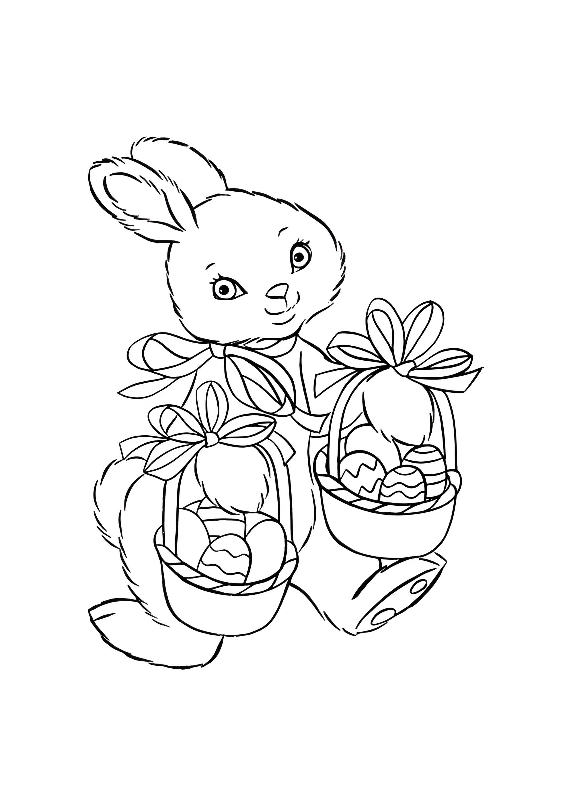 Раскраска Пасхальный кролик с двумя корзинами яиц