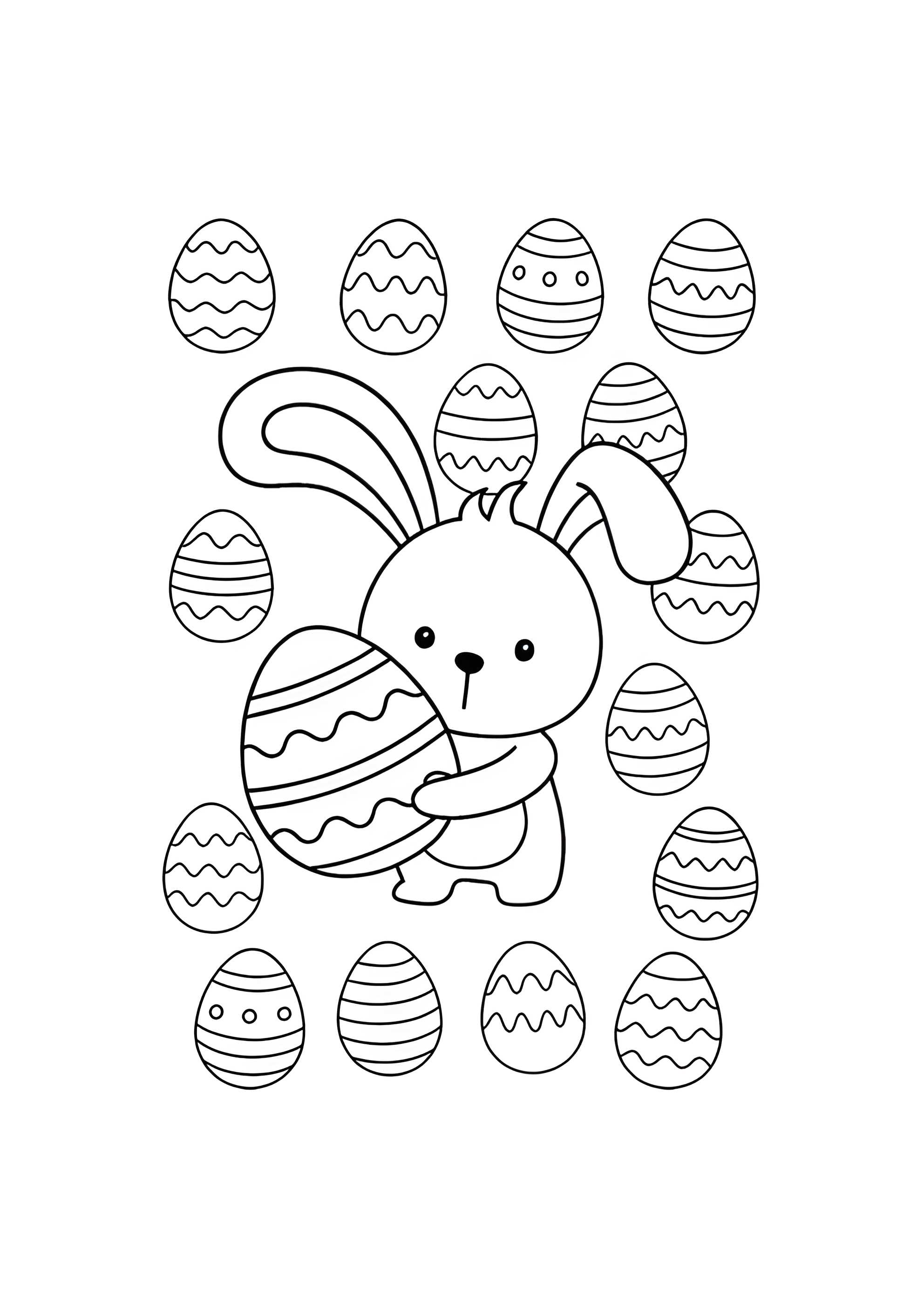 Раскраска Пасхальный кролик с яйцами для малышей