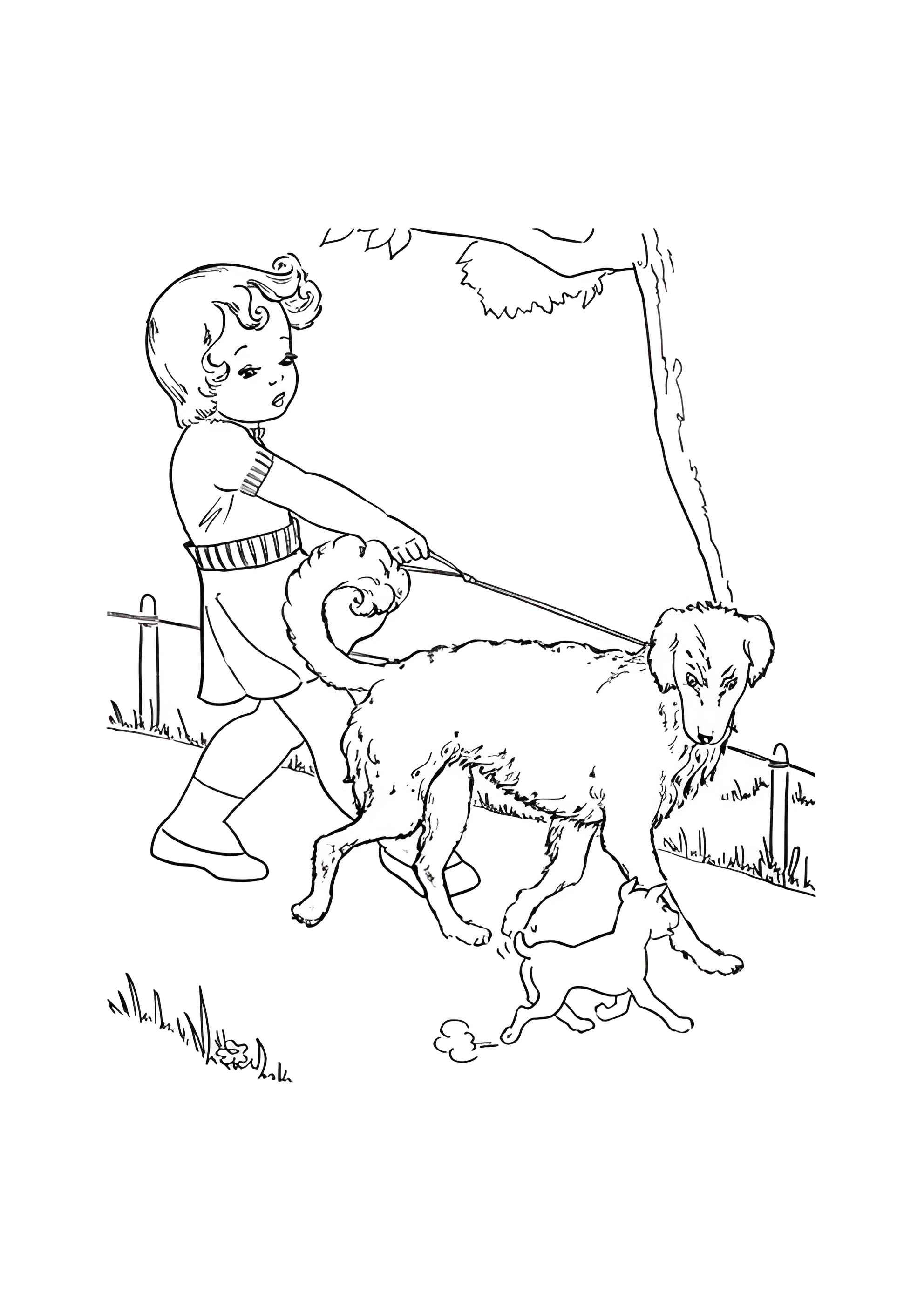 Раскраска Пес на прогулке