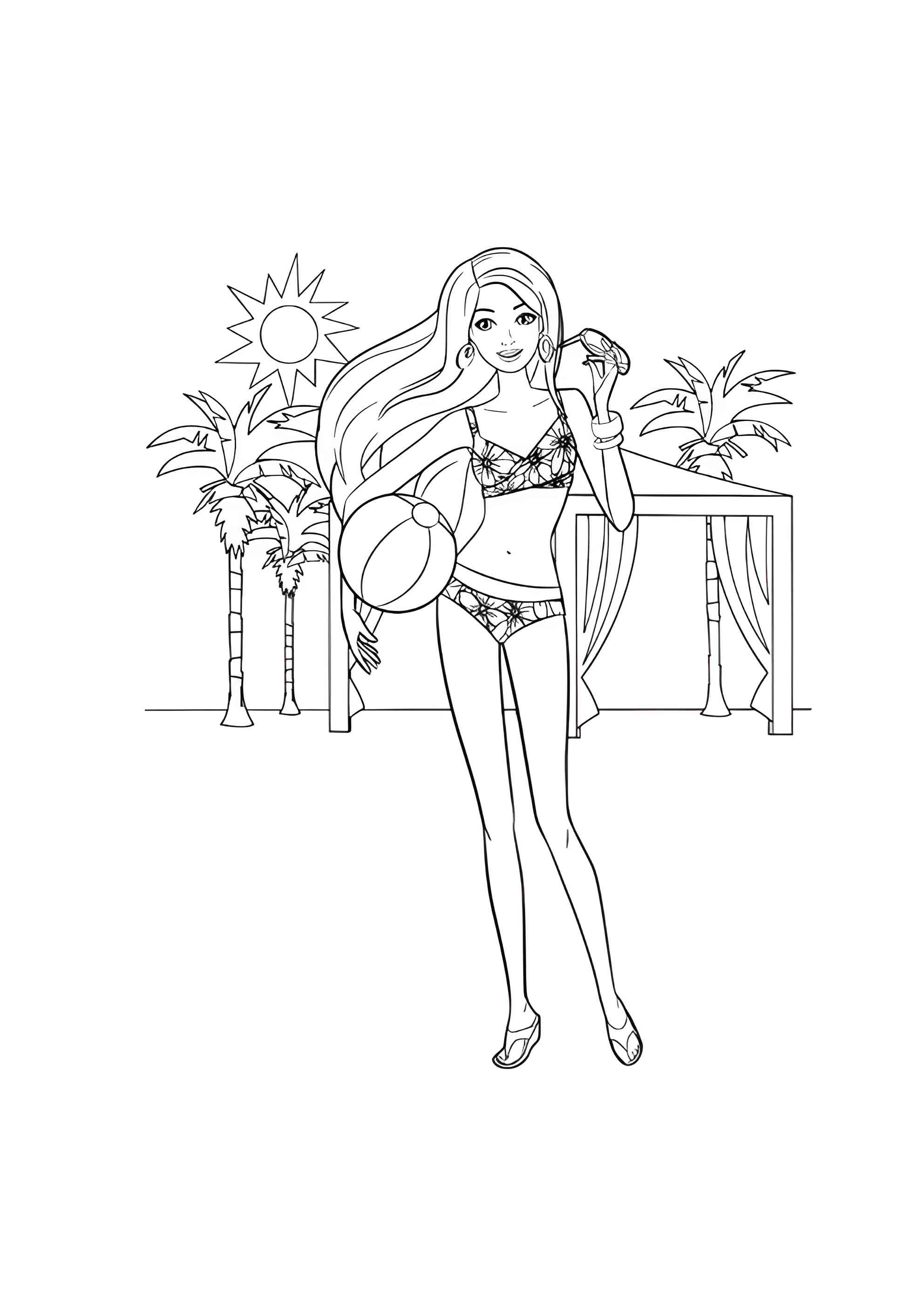 Раскраска Пляжный волейбол с Барби