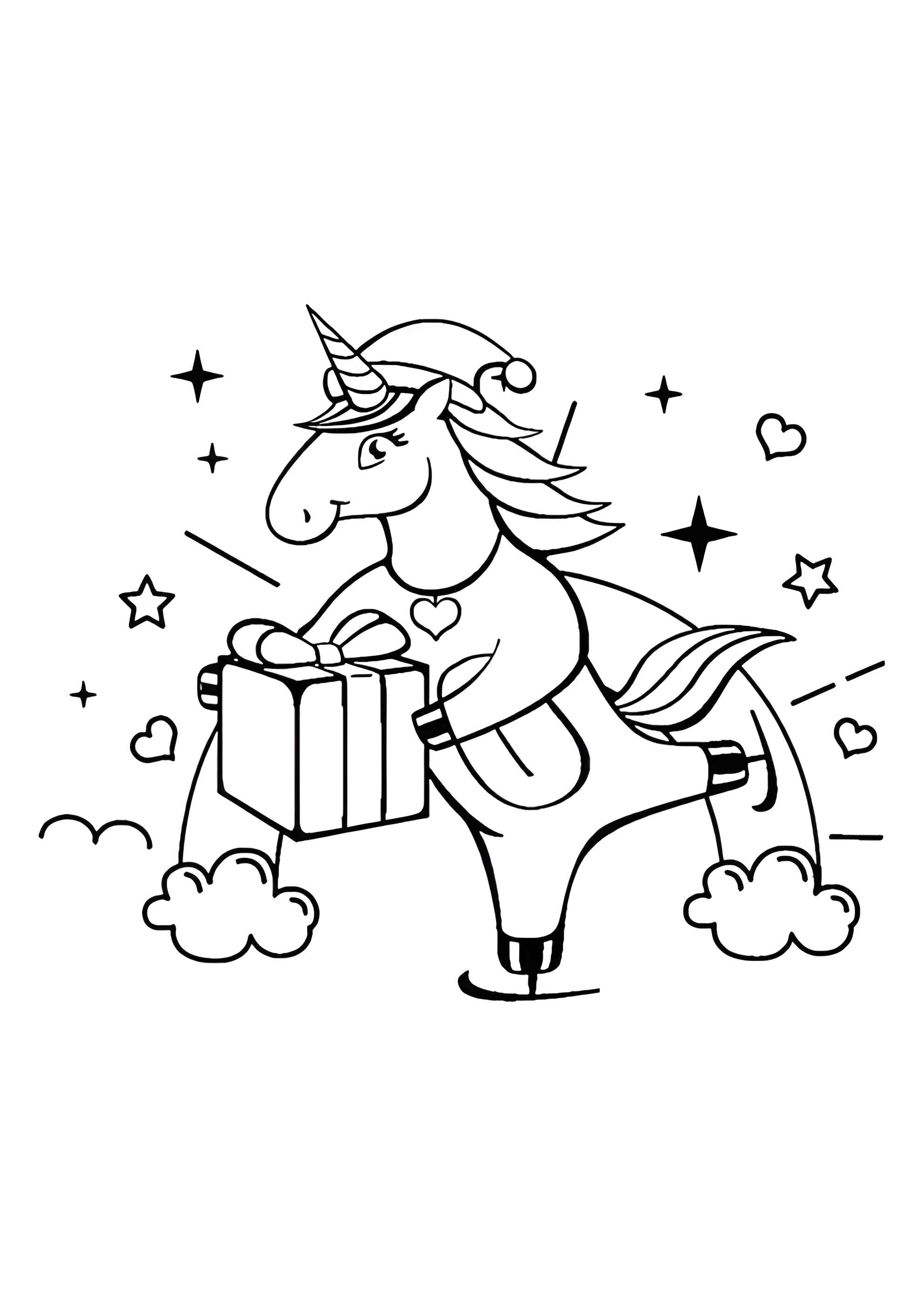 Раскраска Подарок единорога на Новый год