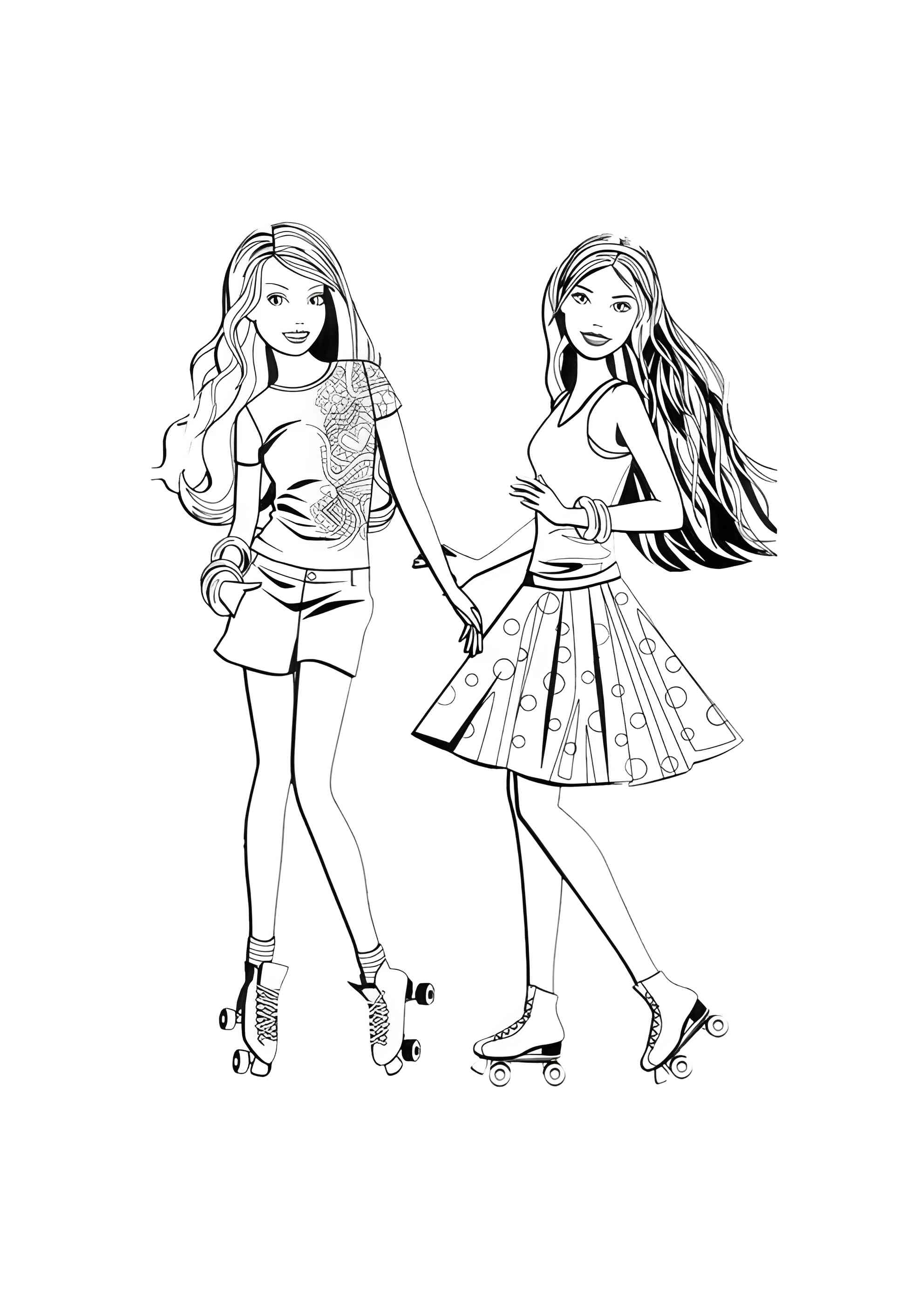 Раскраска Подружки-Барби на роликах