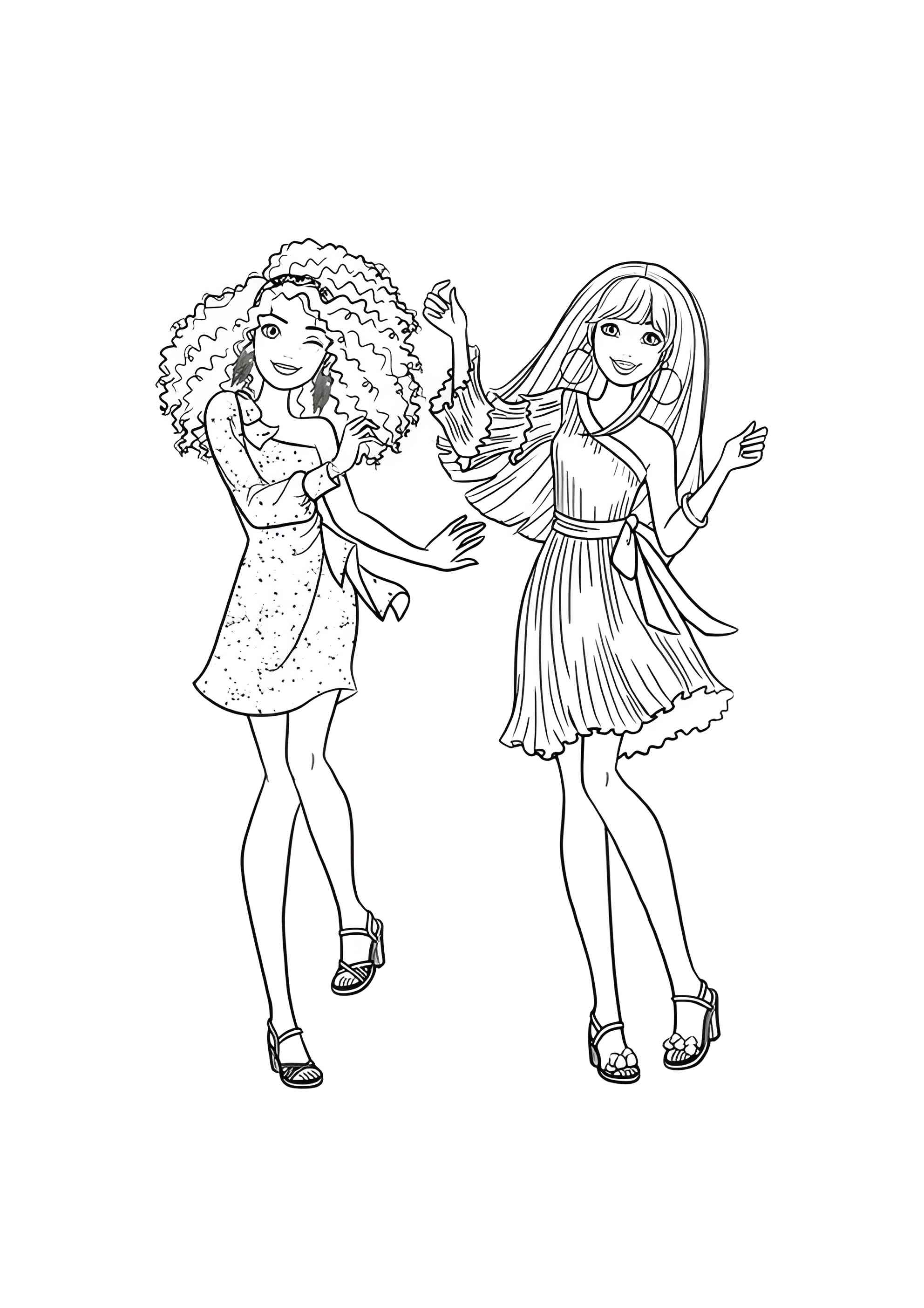 Раскраска Подружки Барби танцуют