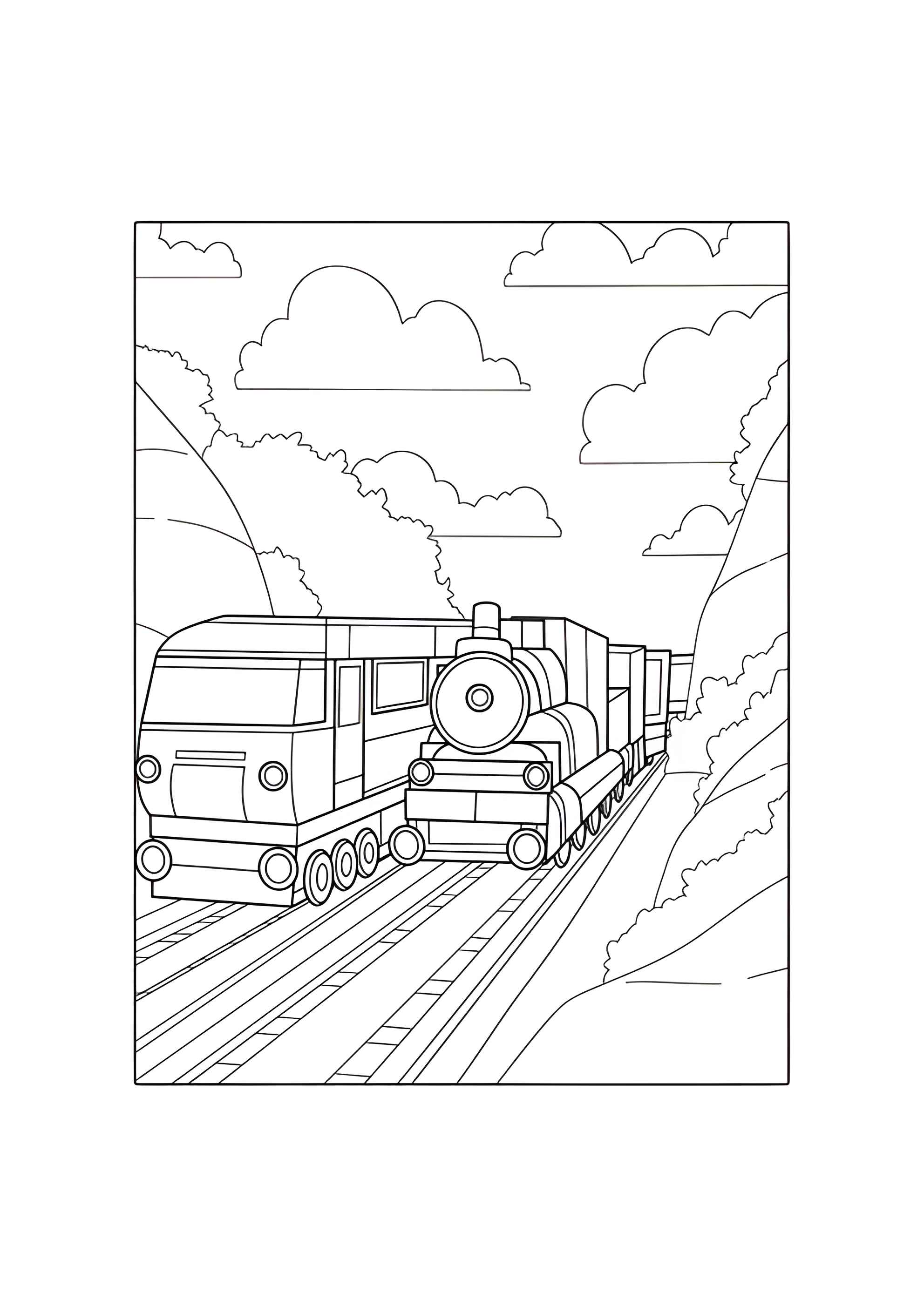 Раскраска Поезд и паровоз