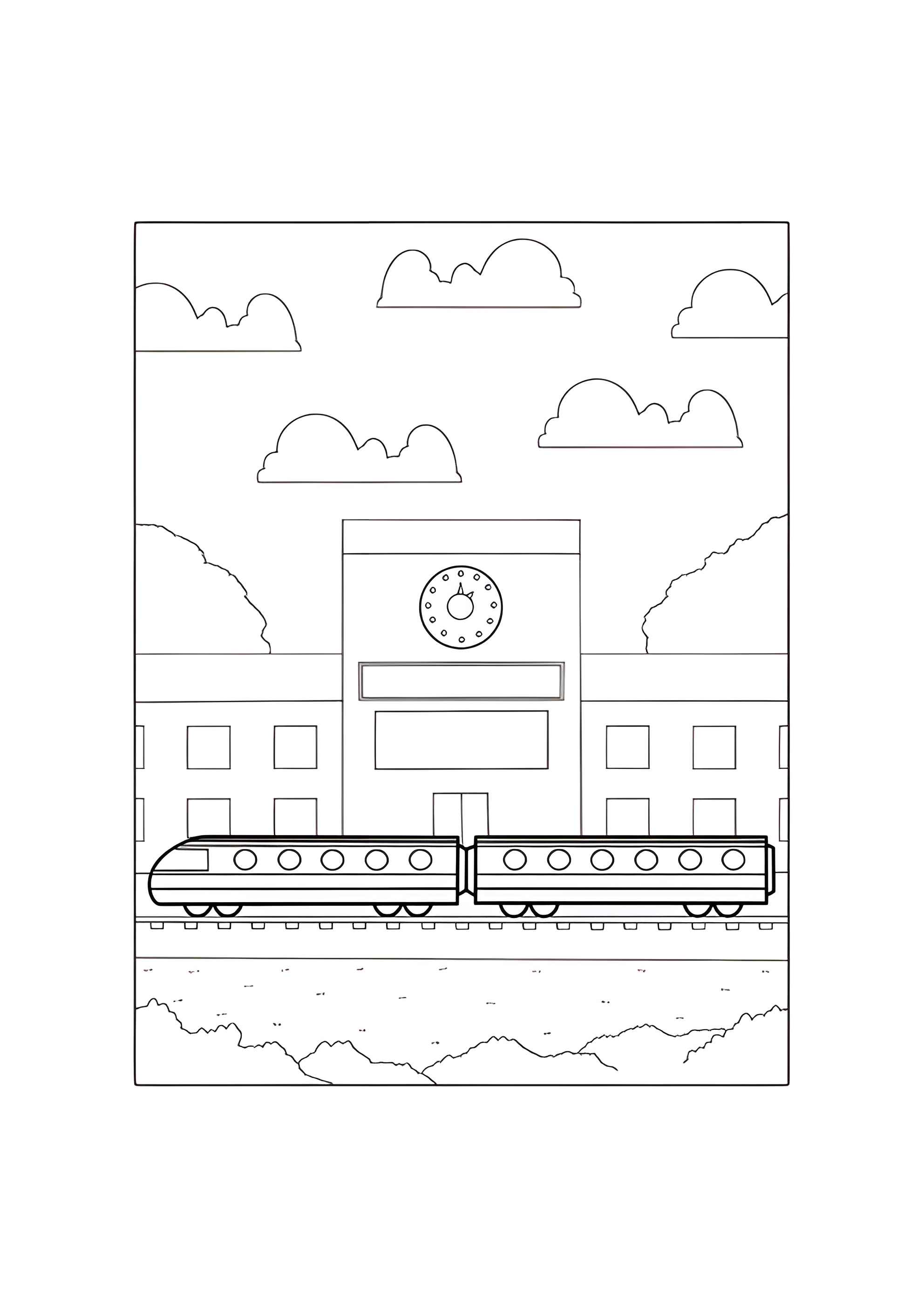 Раскраска Поезд у железнодорожной станции