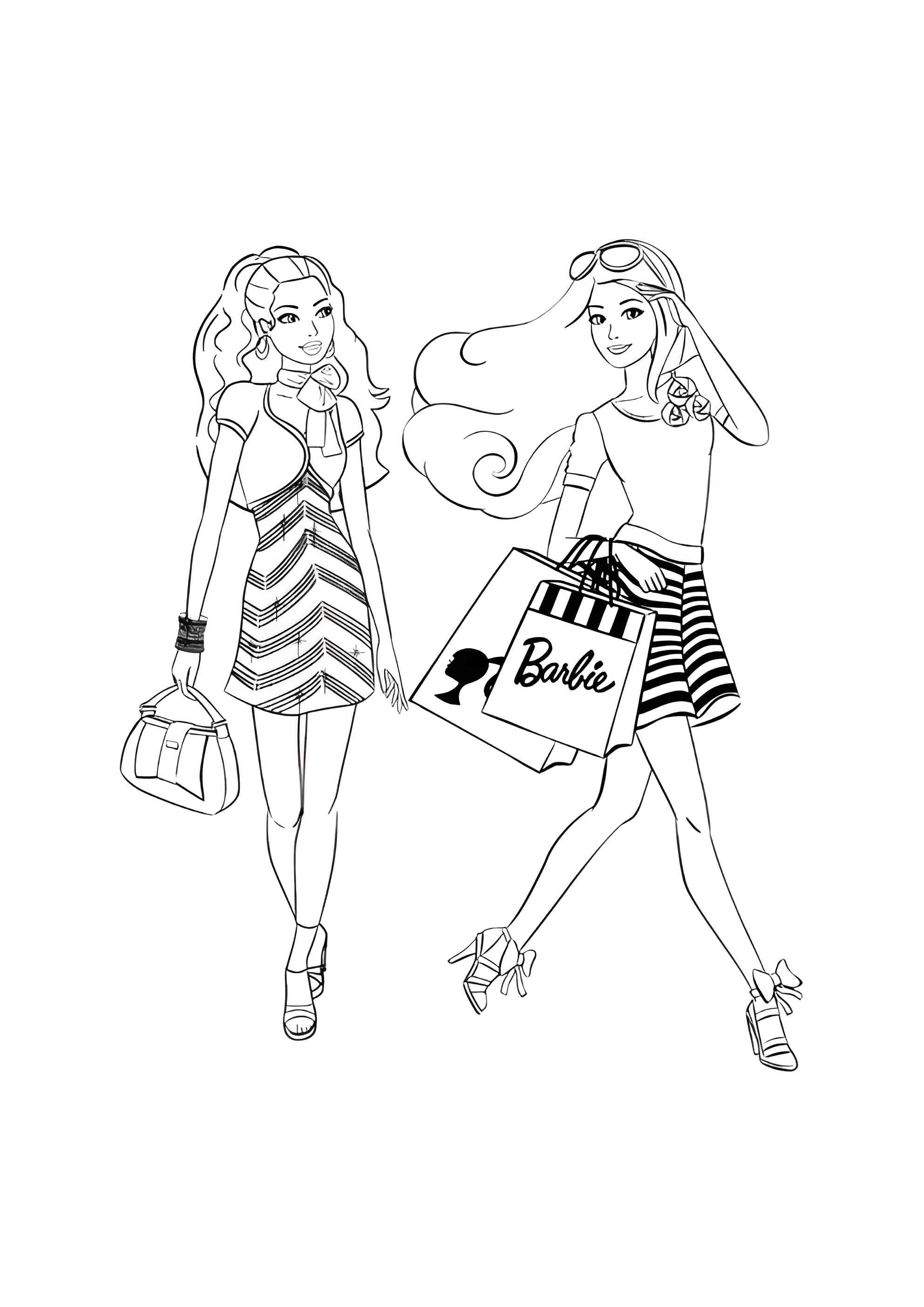Раскраска Покупки с Барби