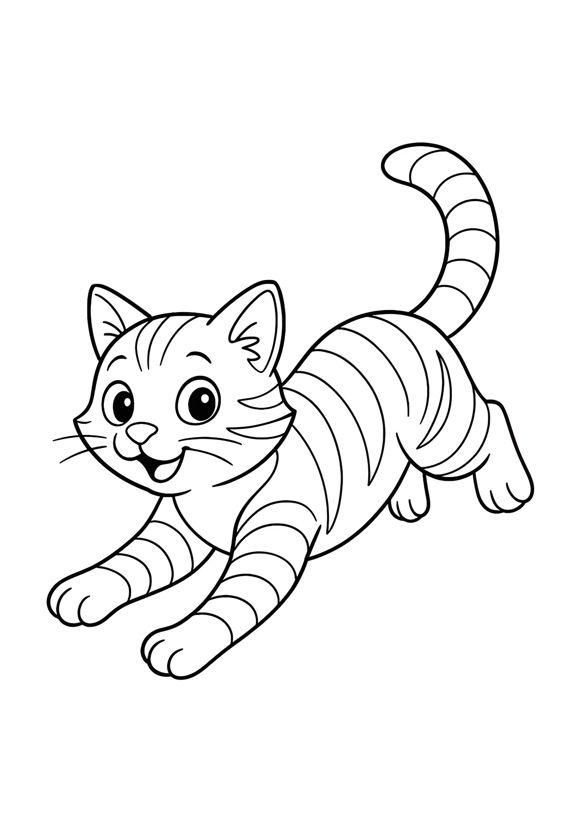 Раскраска Полосатый кот в прыжке