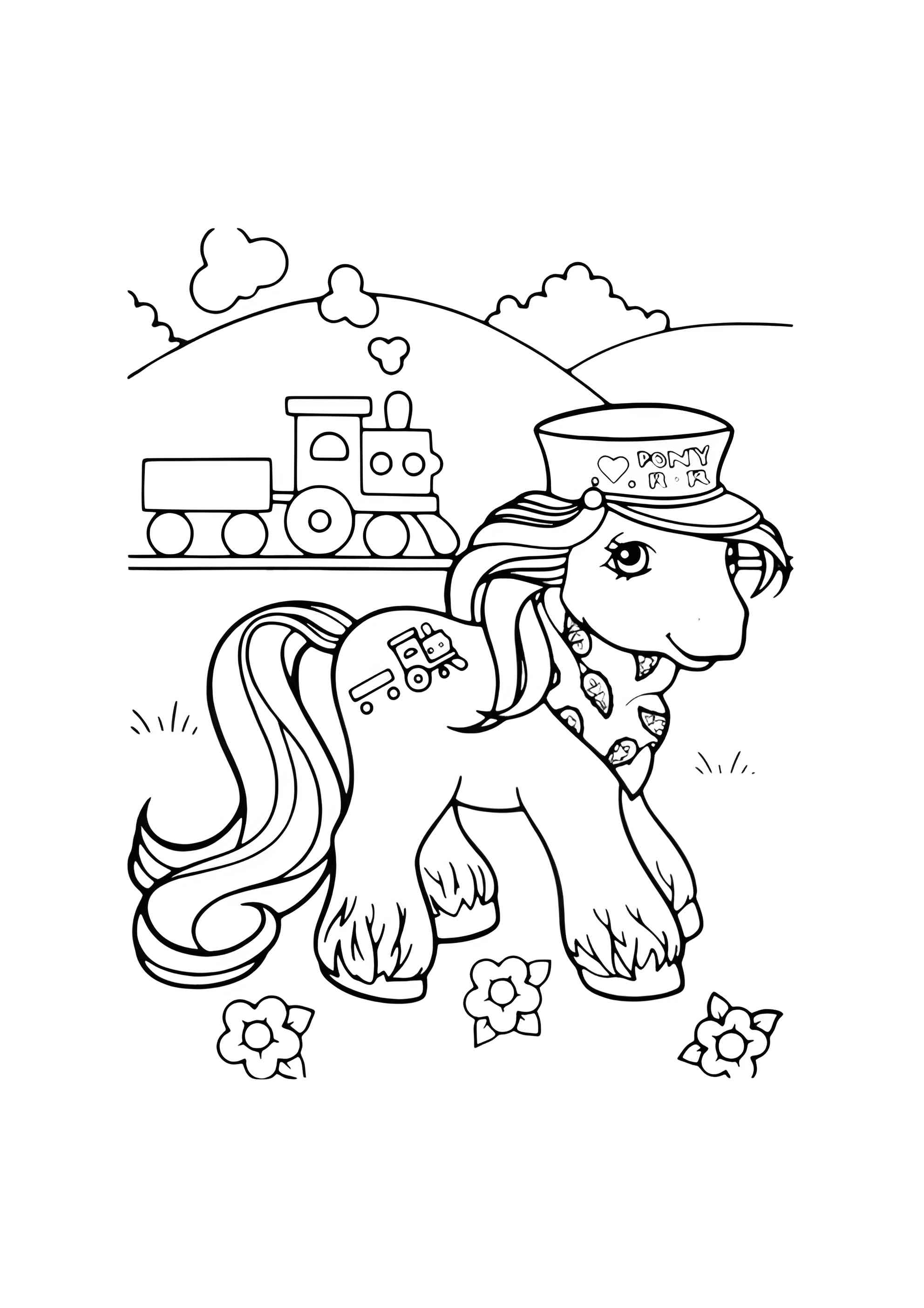 Раскраска Пони в шляпе