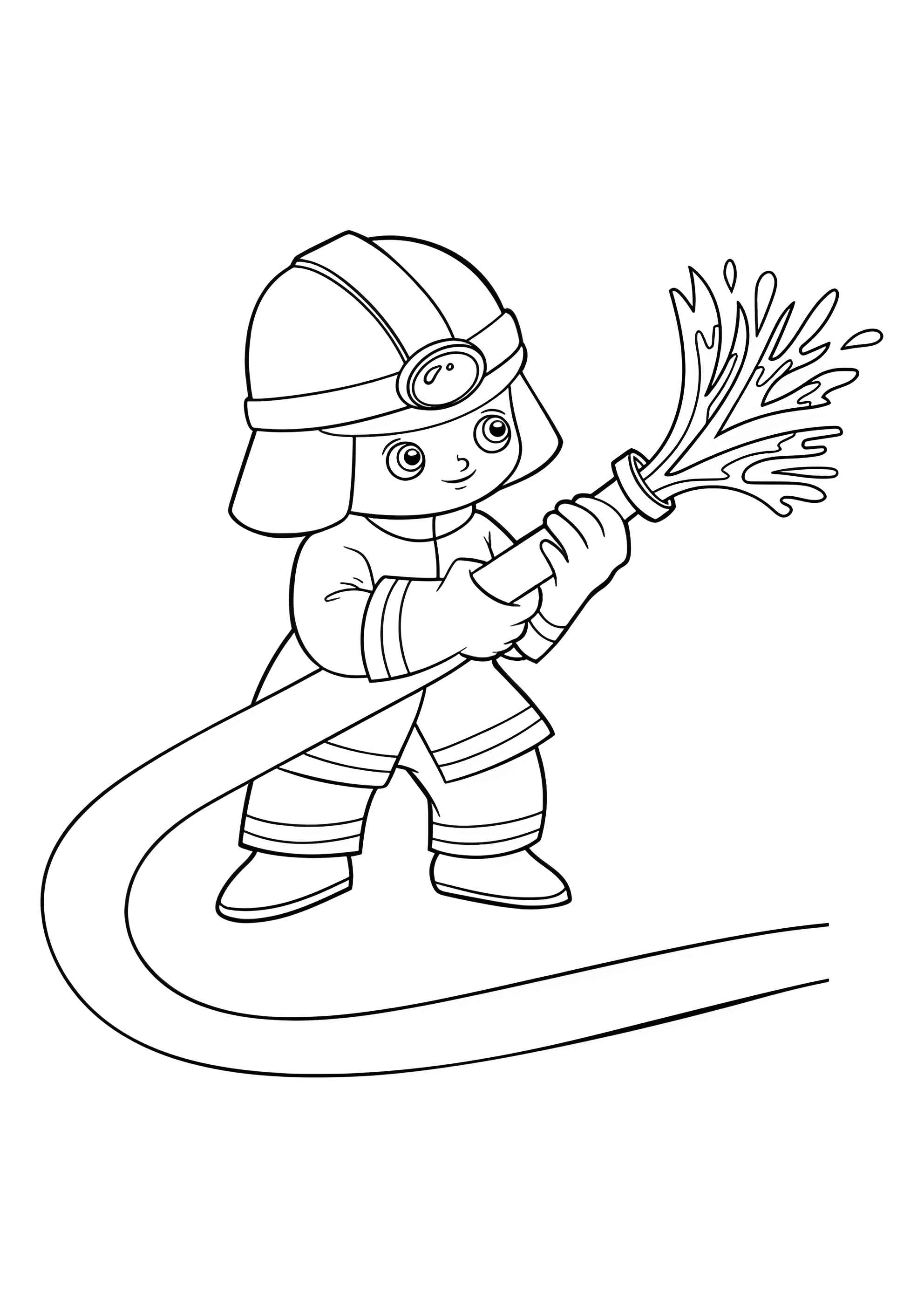 Раскраска Пожарный держит шланг