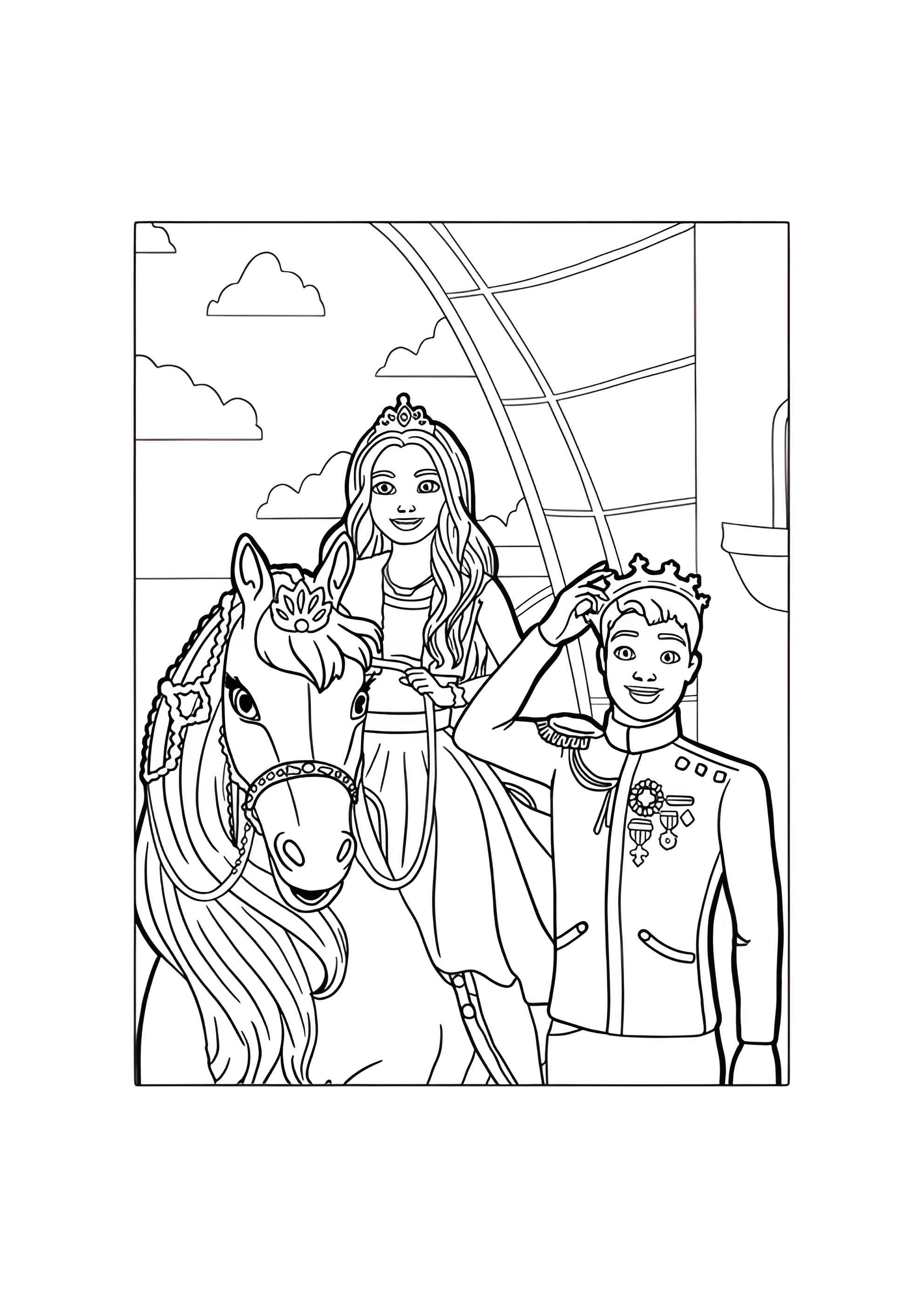 Раскраска Принцесса Барби с принцем