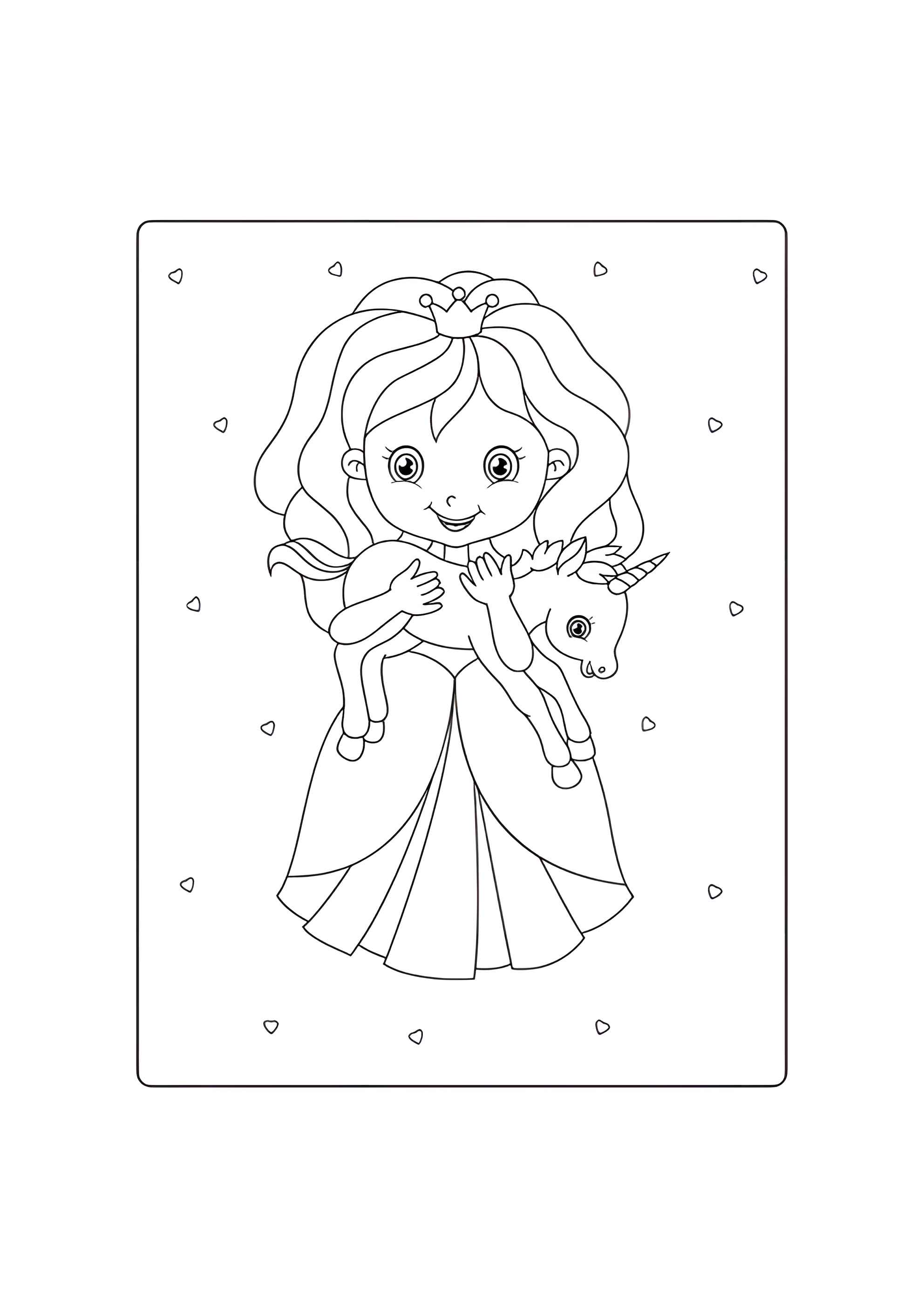 Раскраска Принцесса и маленький единорог