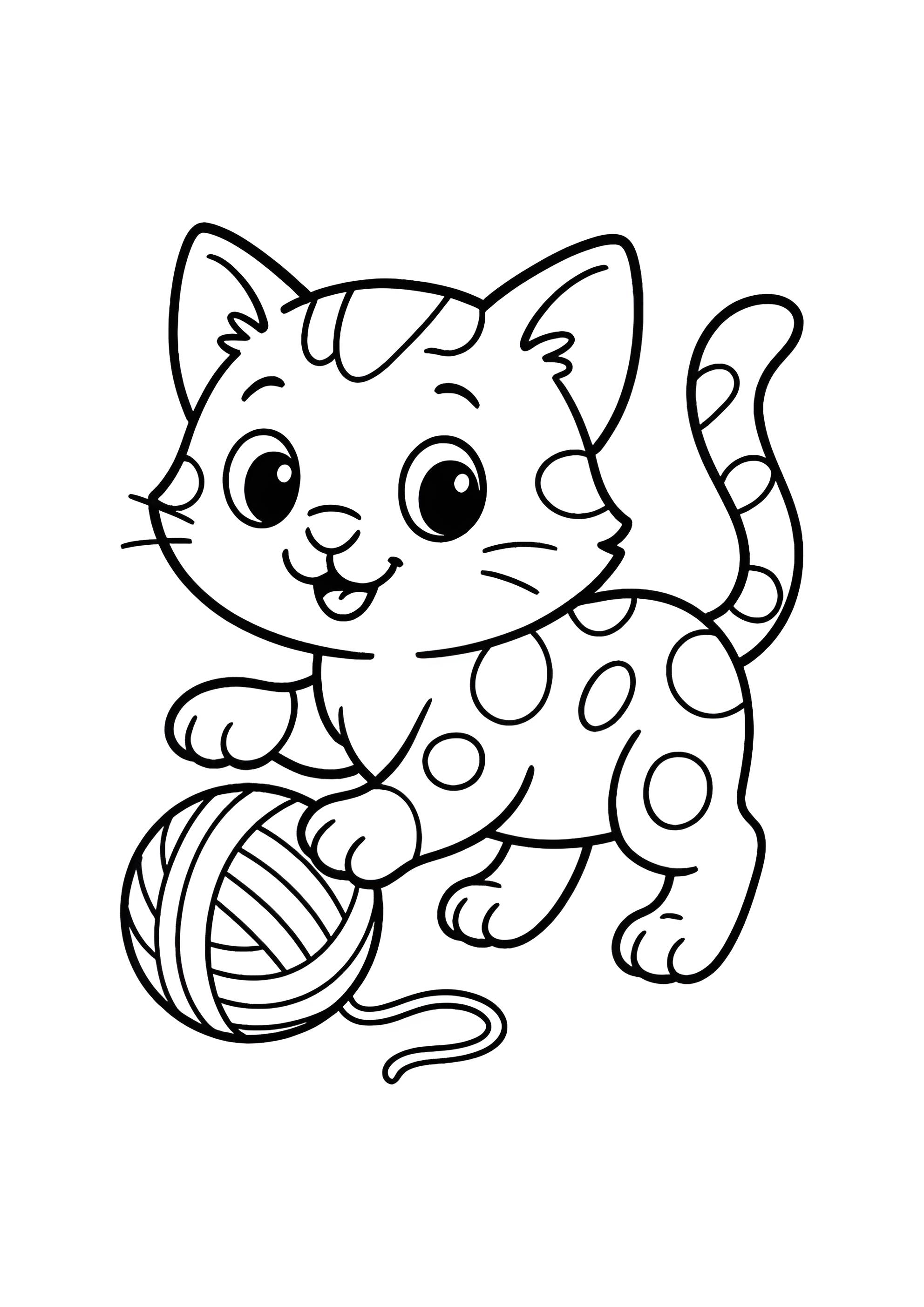 Раскраска Пятнистый котёнок с клубком