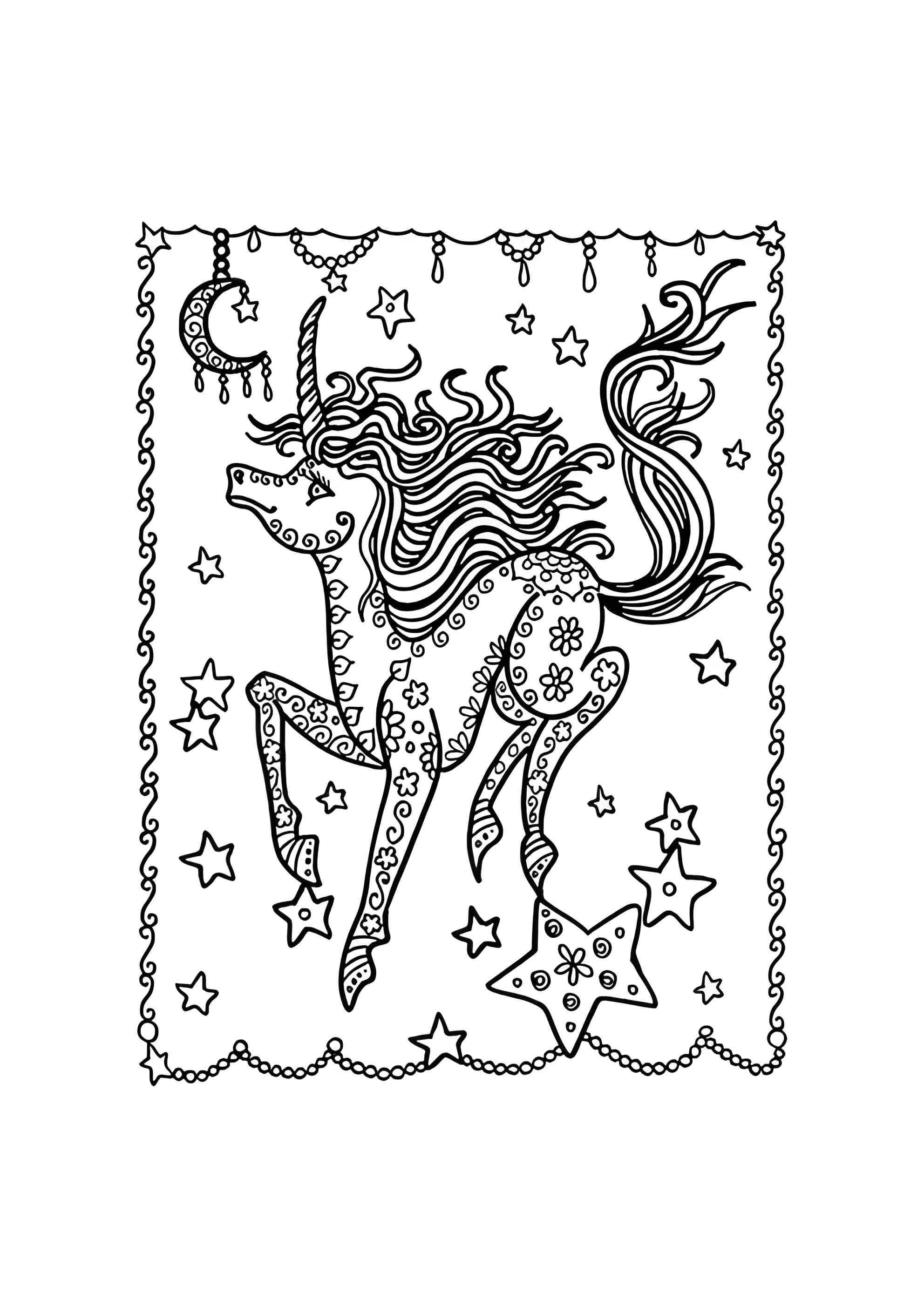 Раскраска Рамка с единорогом