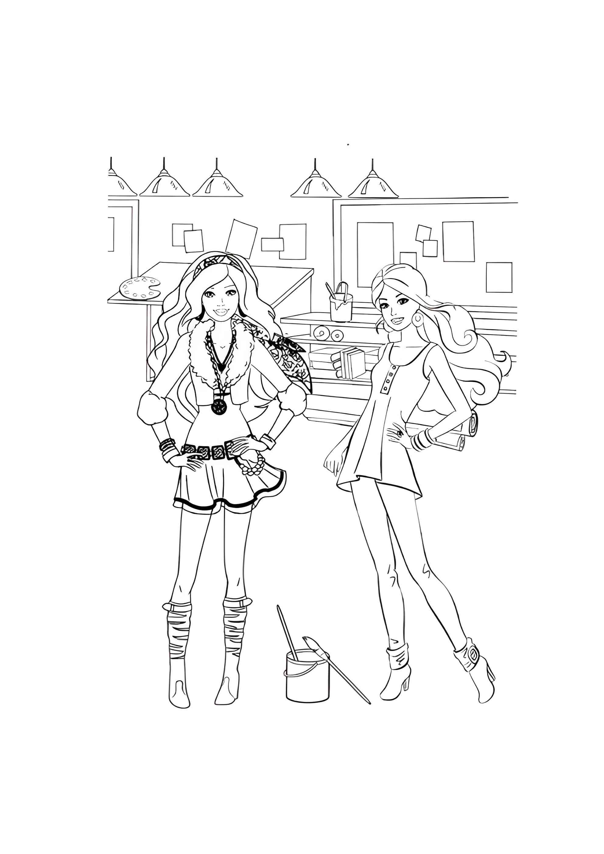 Раскраска Рисование с Барби