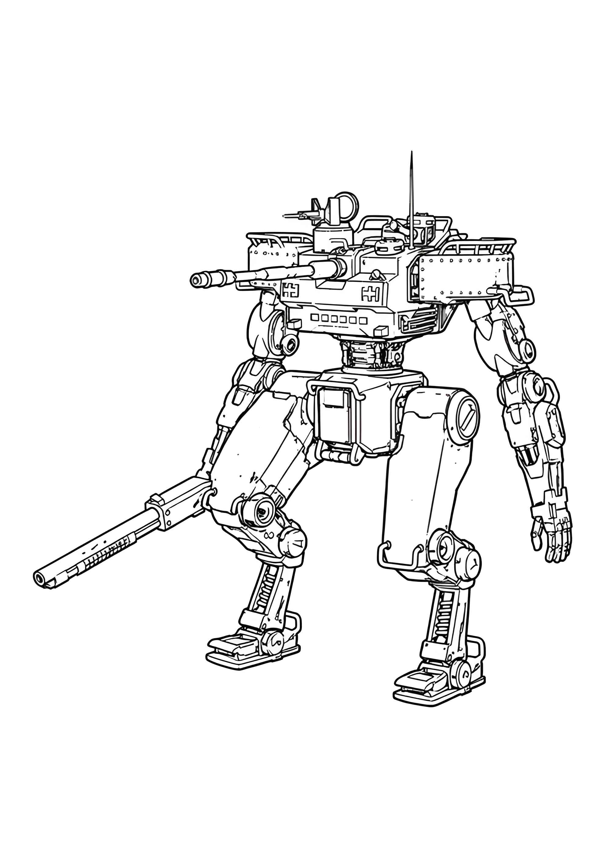Раскраска Робот мех с пулемётами