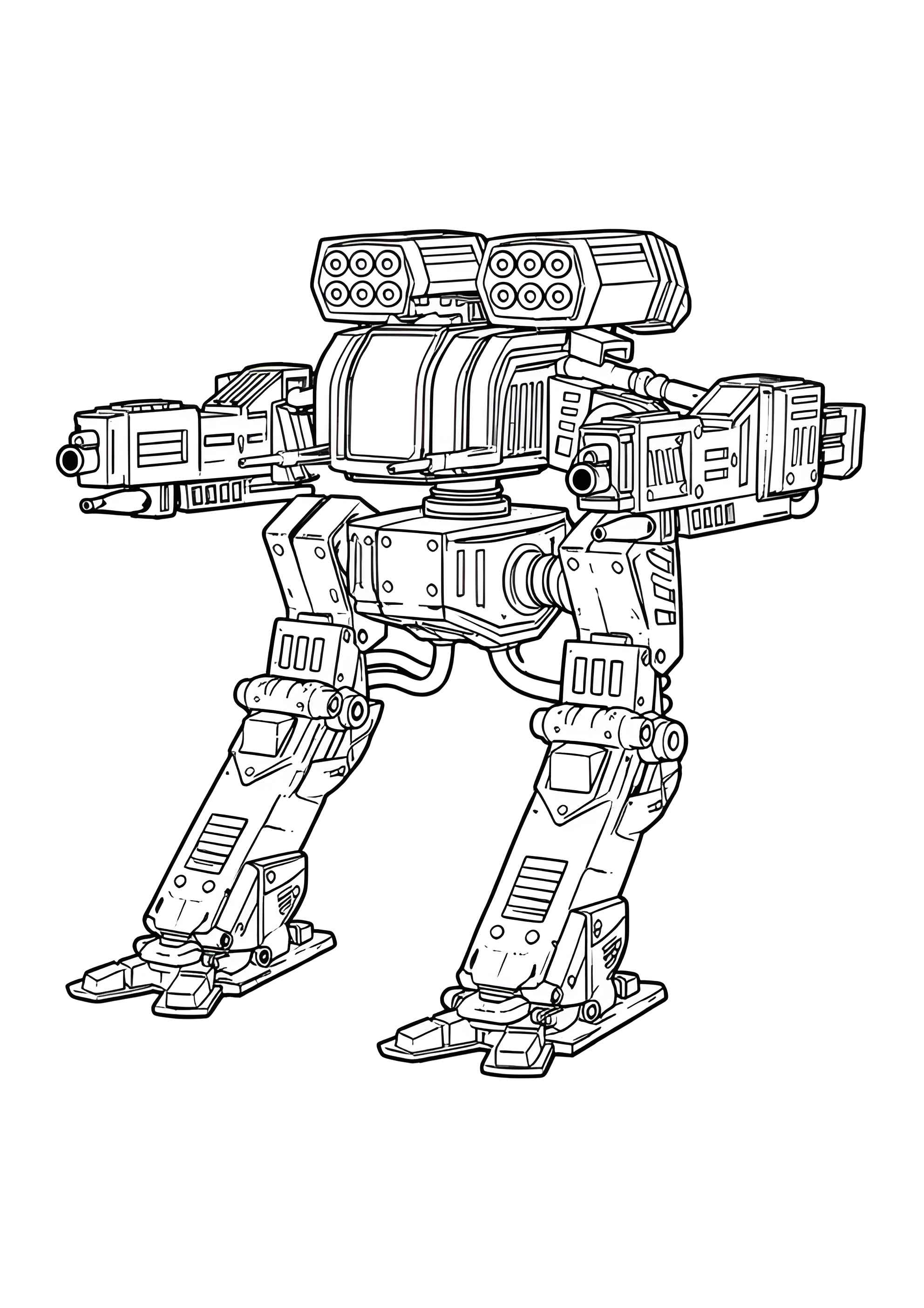 Раскраска Робот мех с пушками и ракетницами