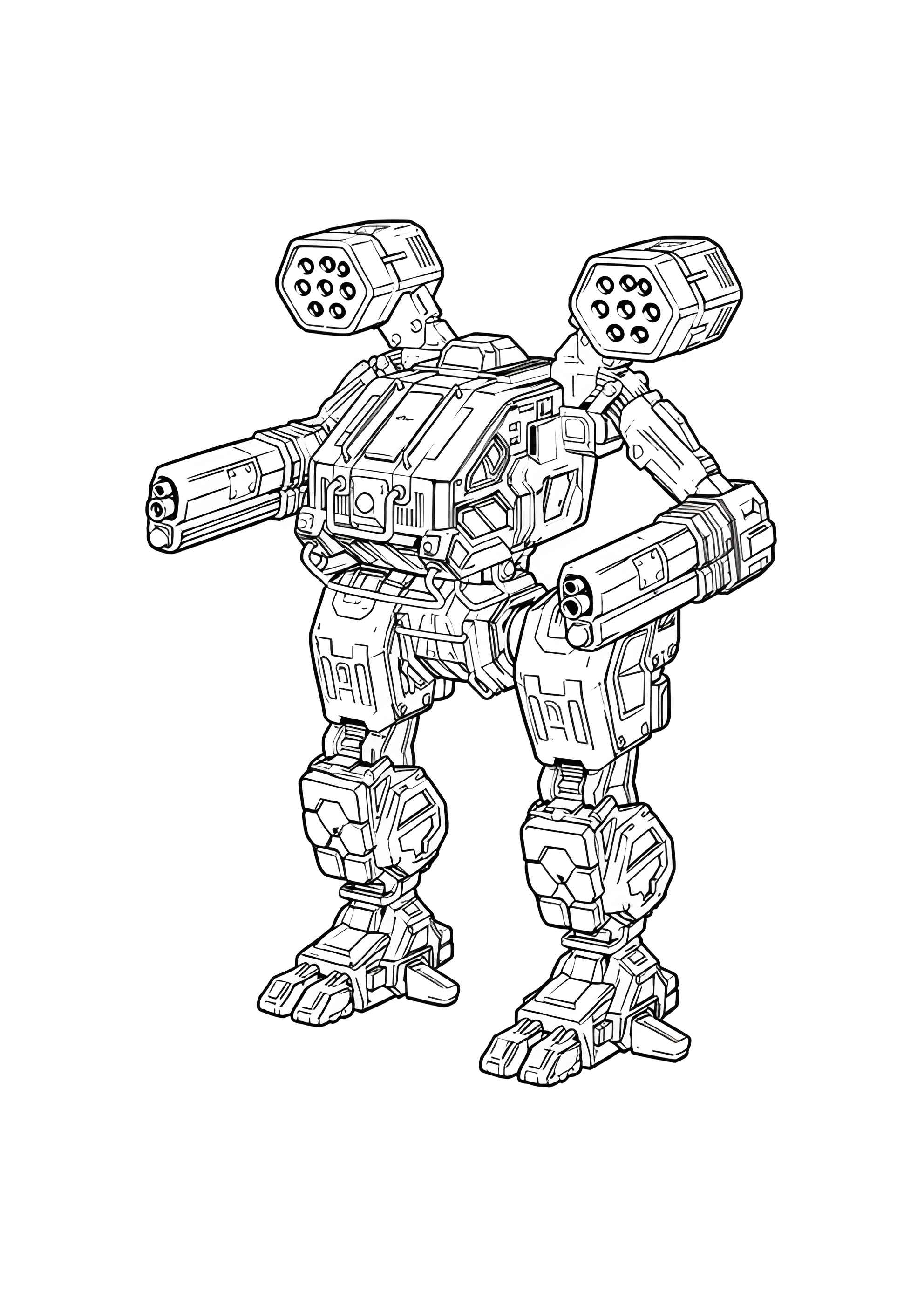 Раскраска Робот мех с пушками