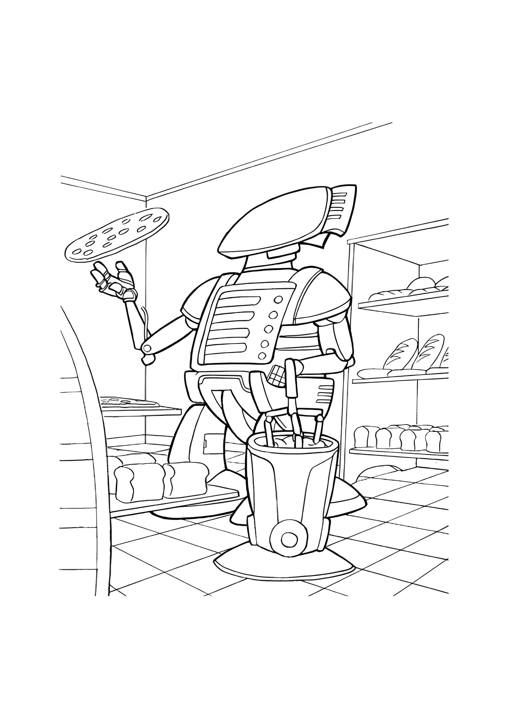 Раскраска Робот-пекарь и пицца