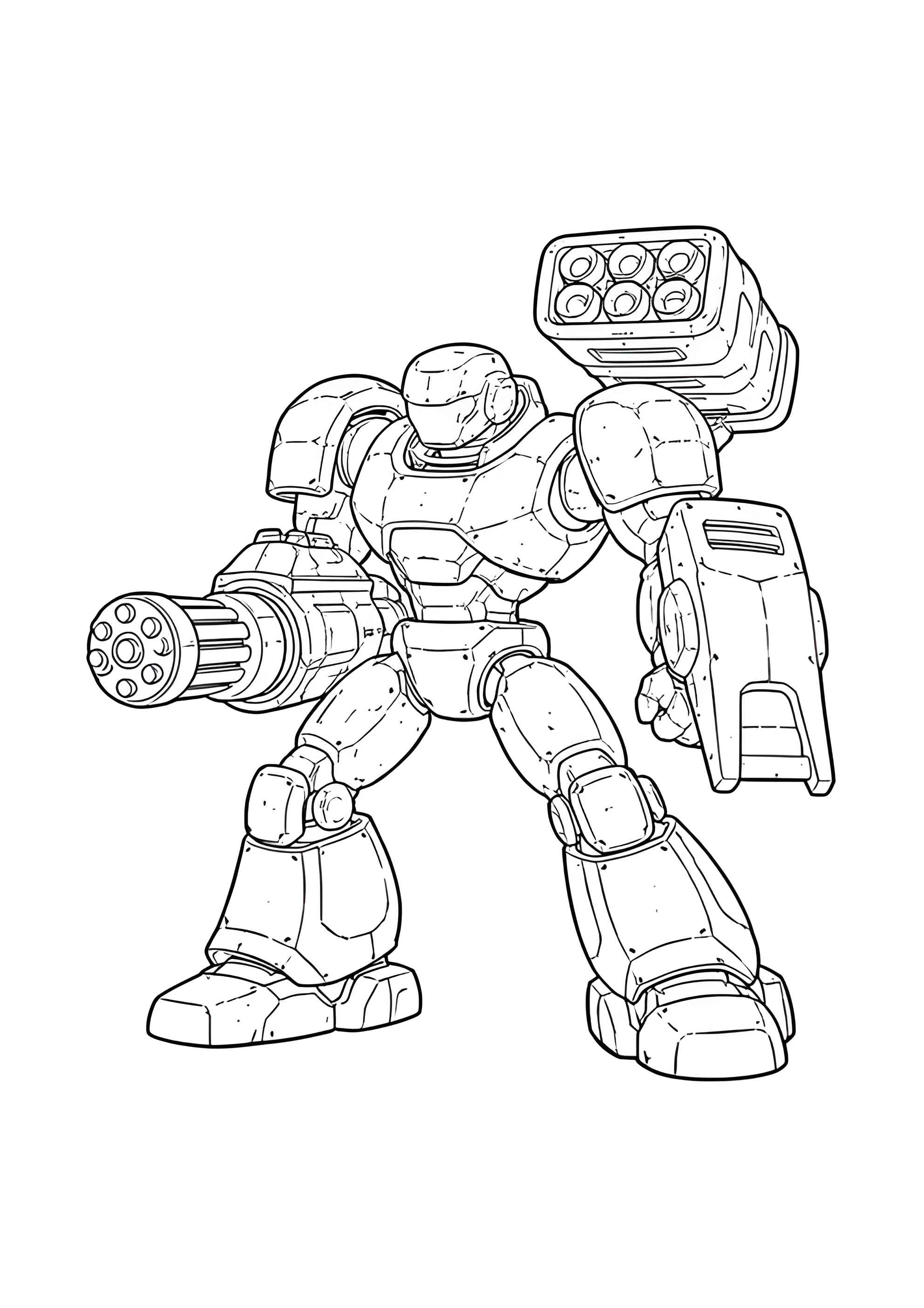 Раскраска Робот с пулемётами и ракетами