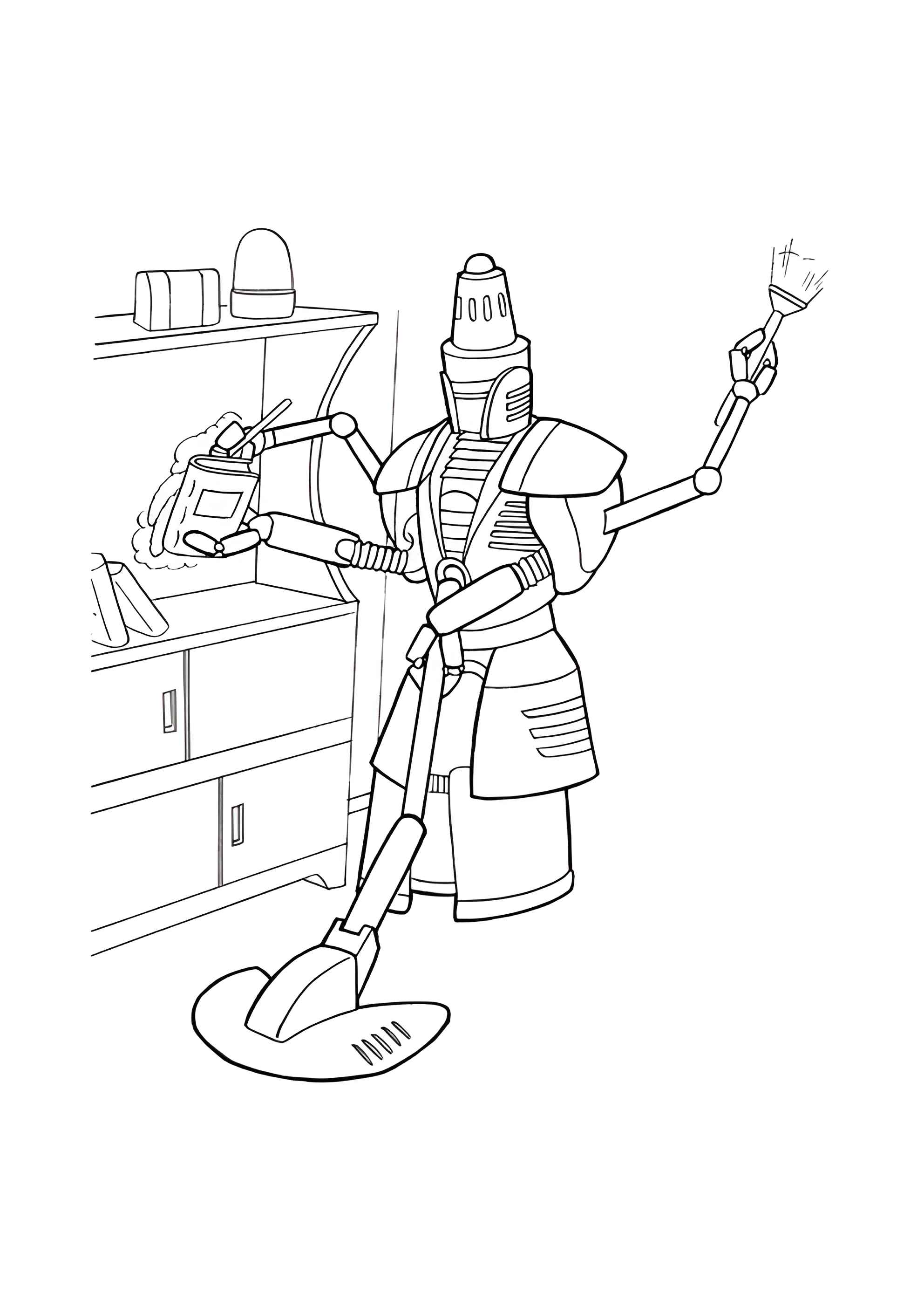 Раскраска Робот убирает в квартире