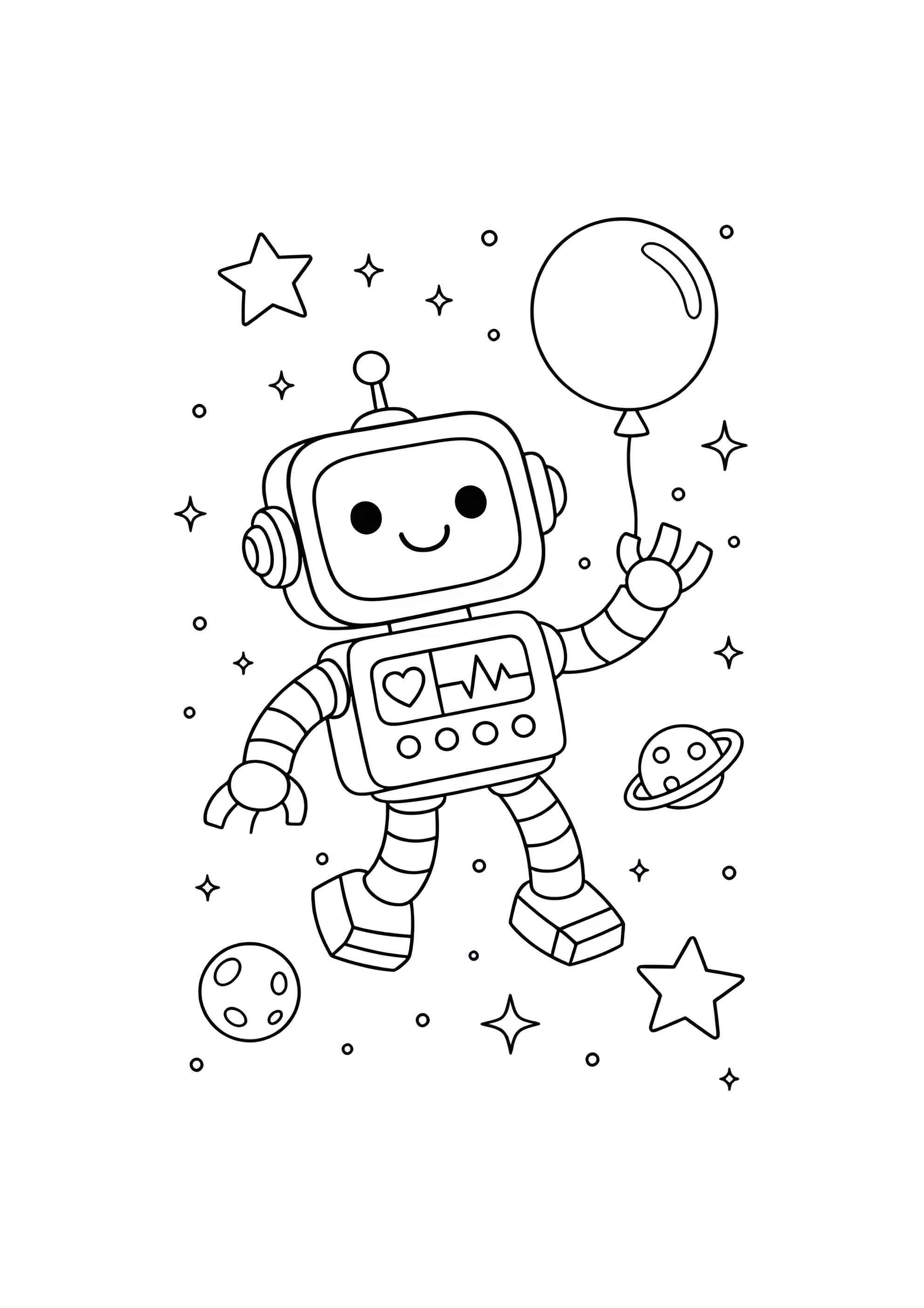 Раскраска Робот в космосе с шариком