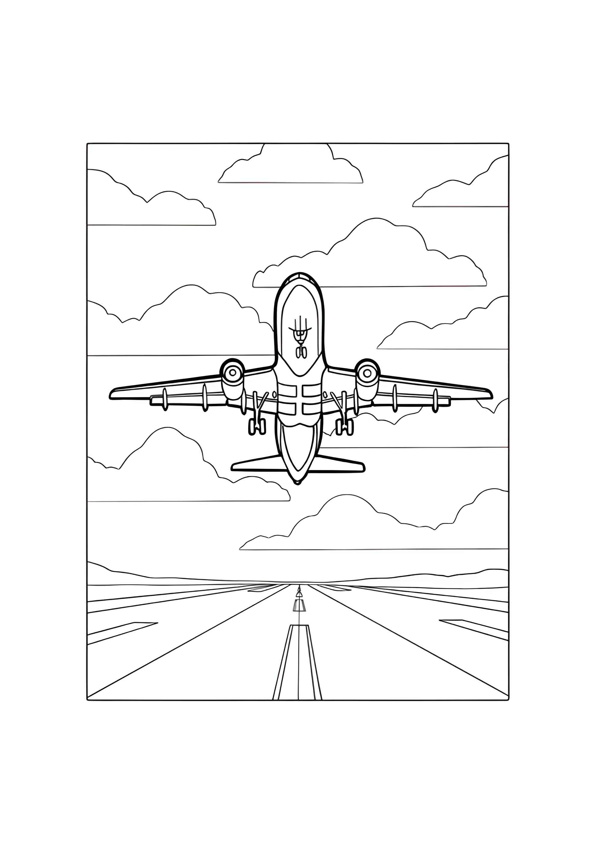 Раскраска Самолёт над взлётной полосой