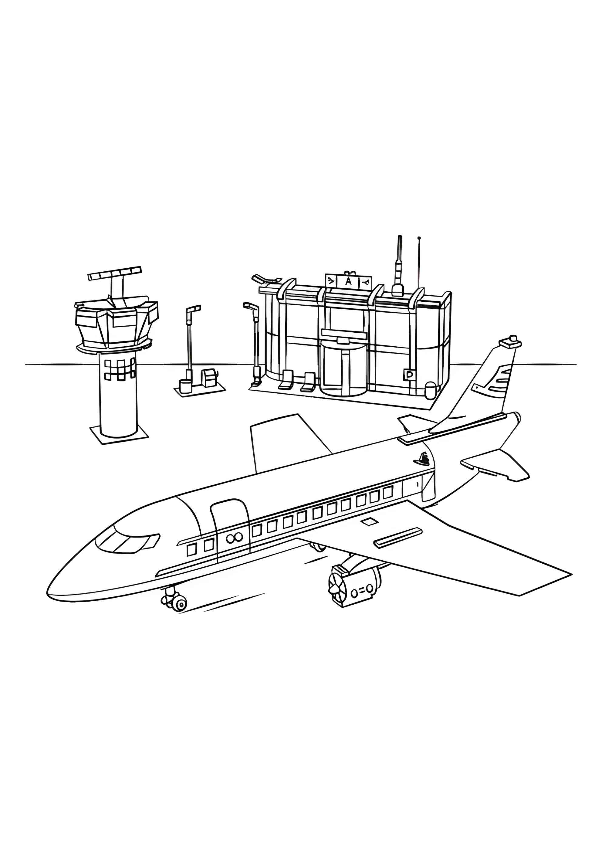 Раскраска Самолёт в аэропорту