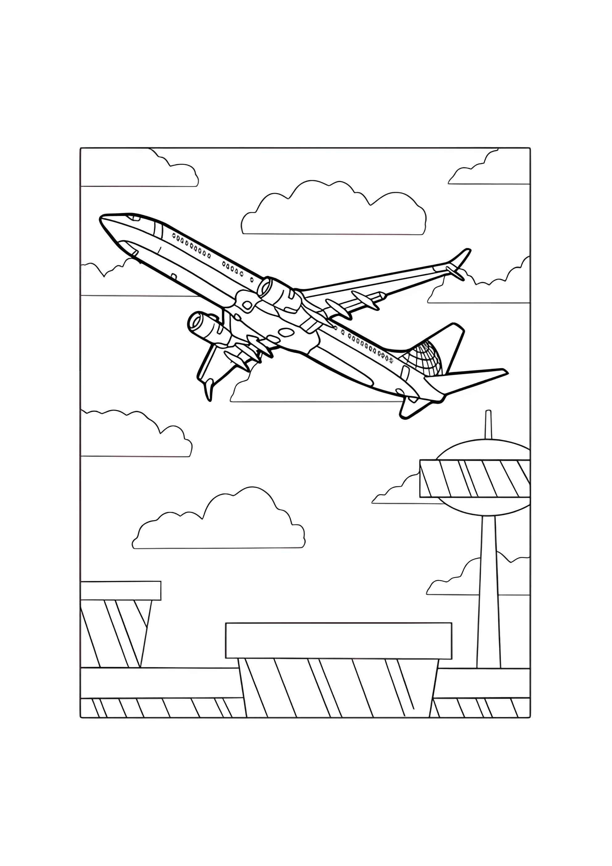 Раскраска Самолёт взлетает из аэропорта