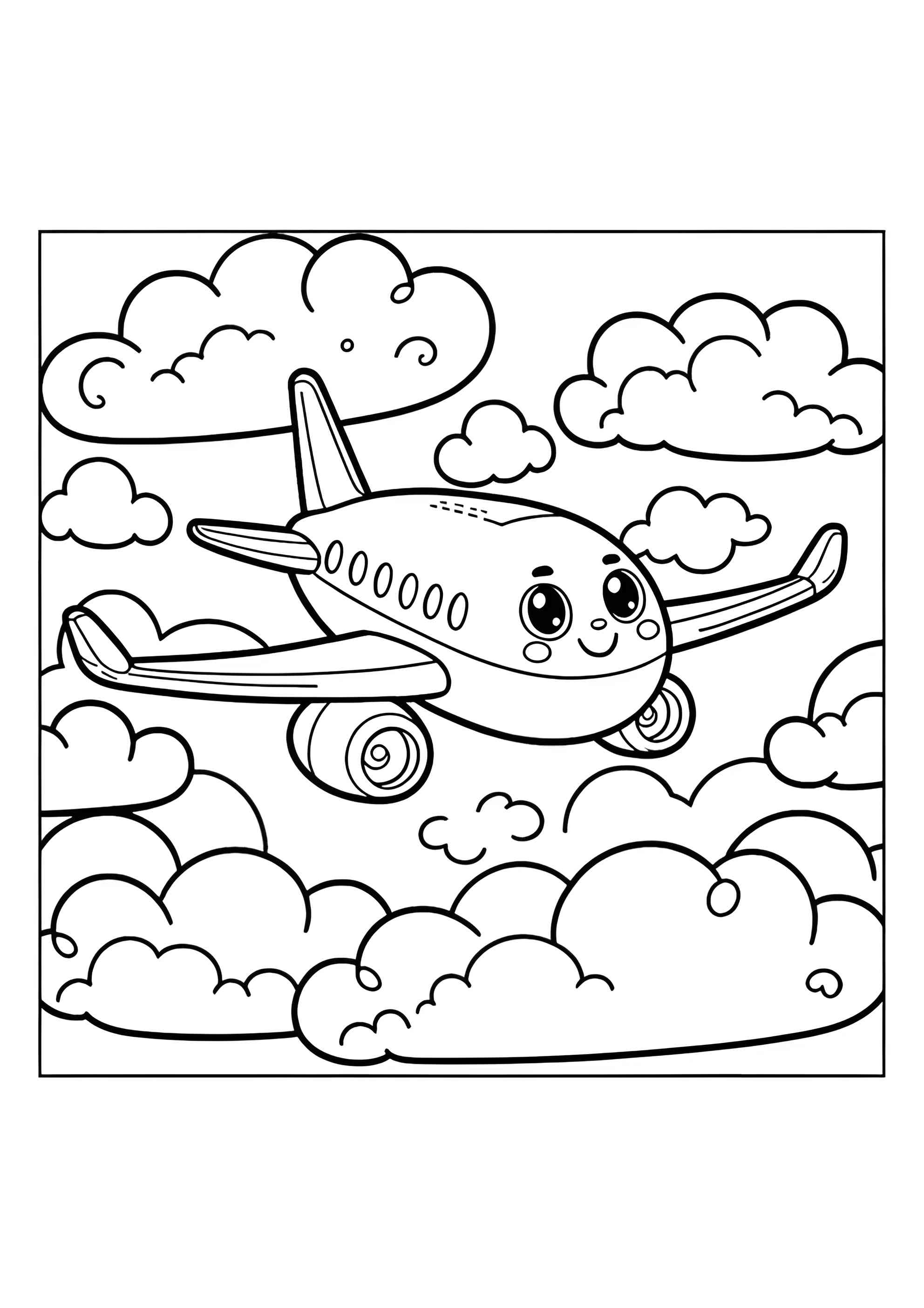 Раскраска Самолётик в облачках