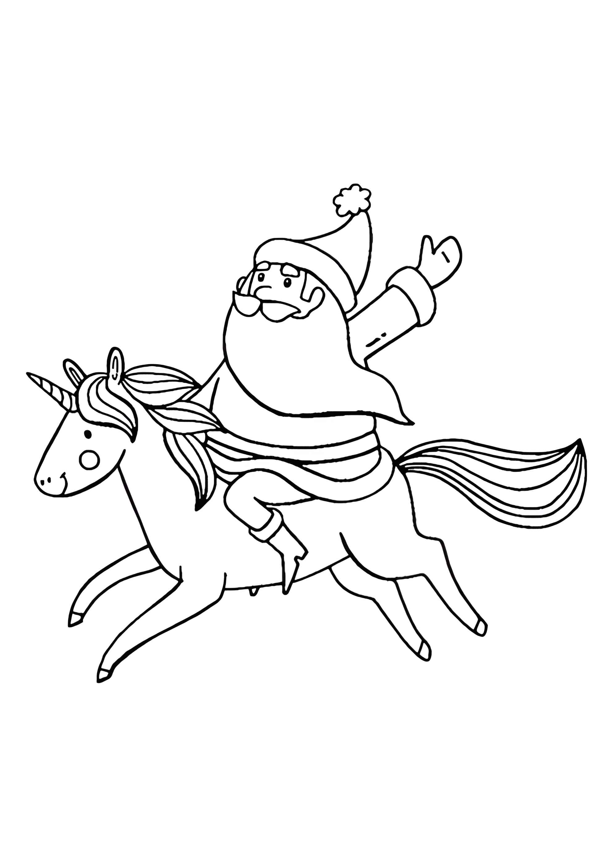 Раскраска Санта Клаус на Единороге