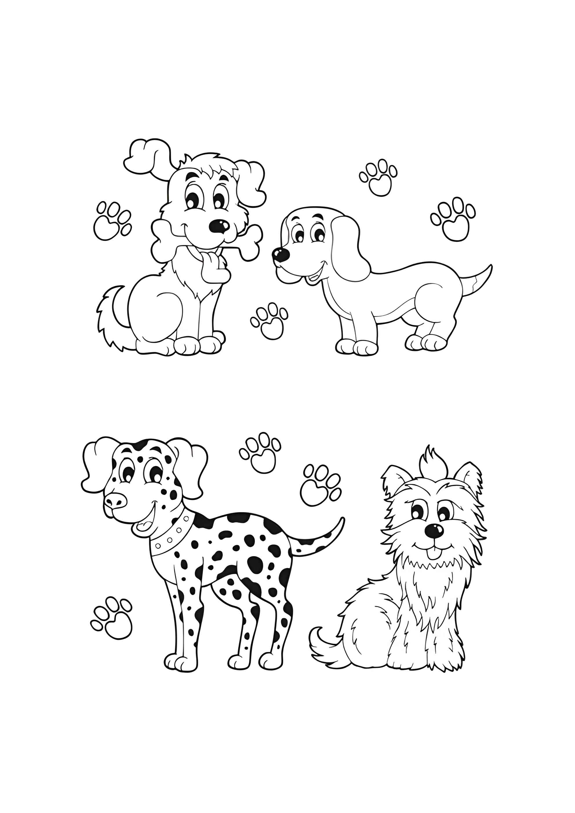 Раскраска Щенята разных пород