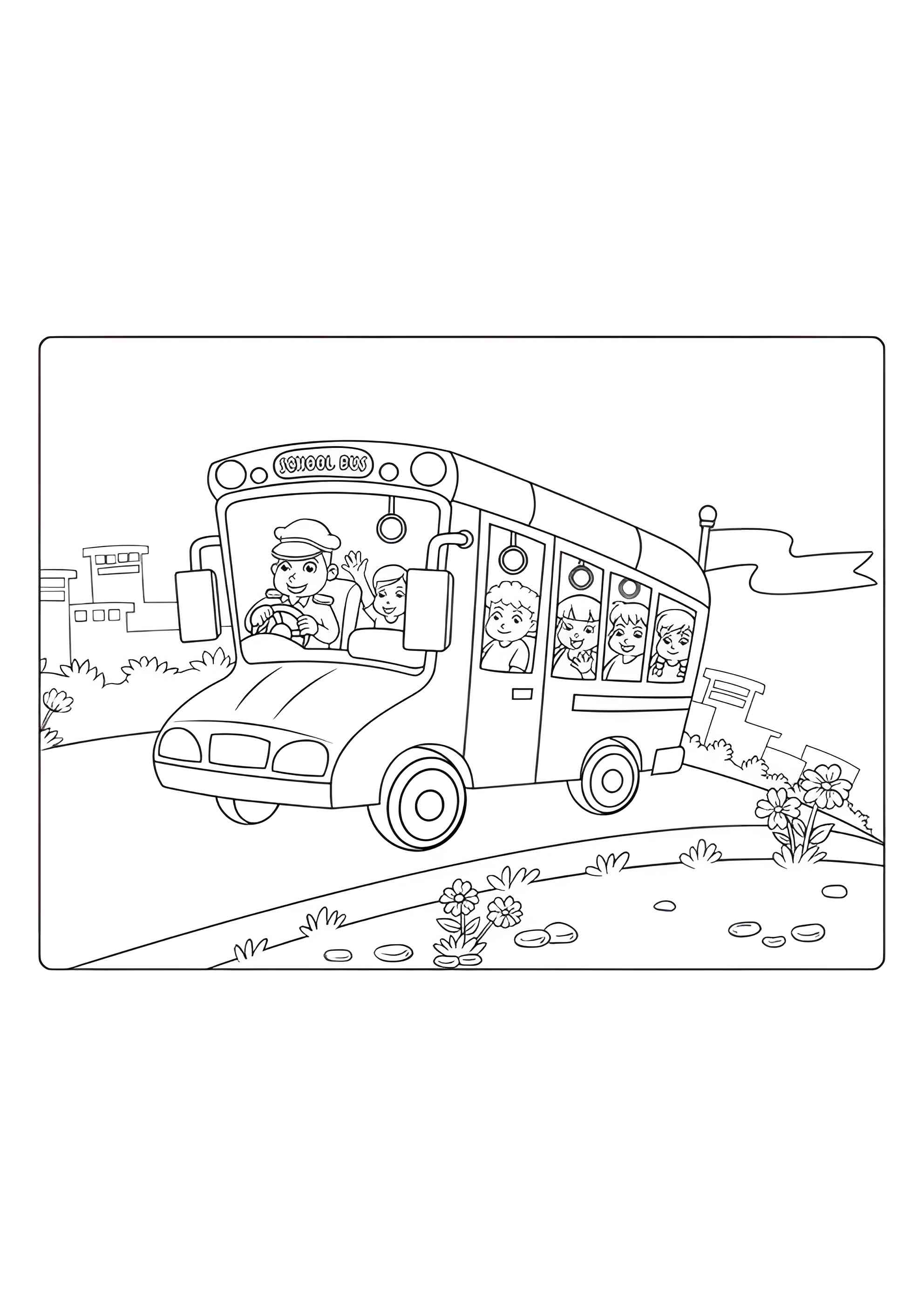 Раскраска Школьный автобус с детьми