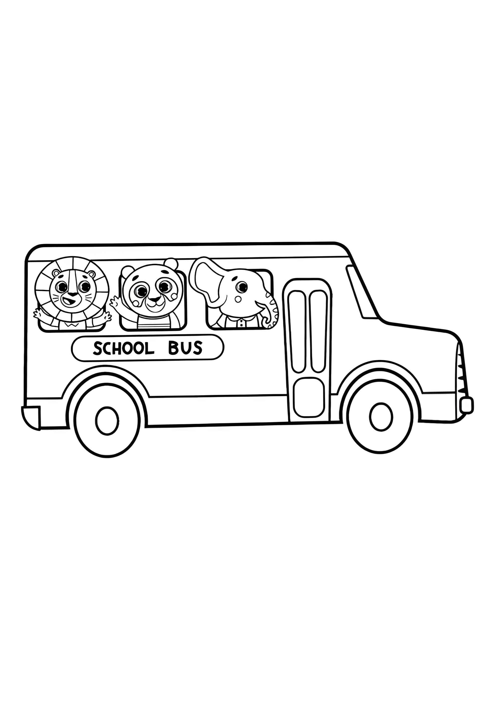 Раскраска Школьный автобус со зверятами